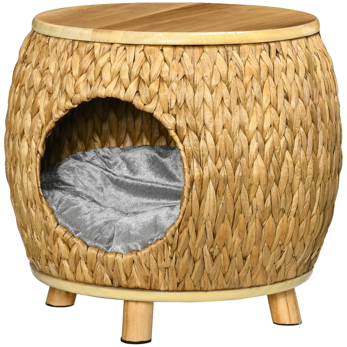 PawHut Katzen-Zubehör natur Edelstahl B/H/L: ca. 43x44x42 cm Rattan_Katzenhaus - natur/hellbraun (42,00/43,00/44,00cm) - PawHut
