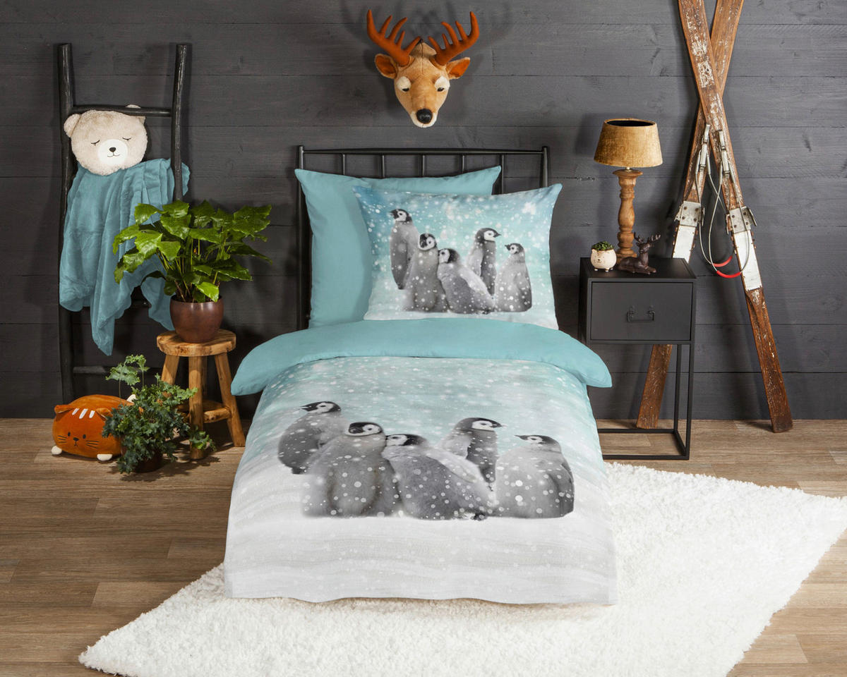 Baumwoll Bettwäsche Pengu Flanell Pengu - blau (135,00/200,00cm) - Good Morning