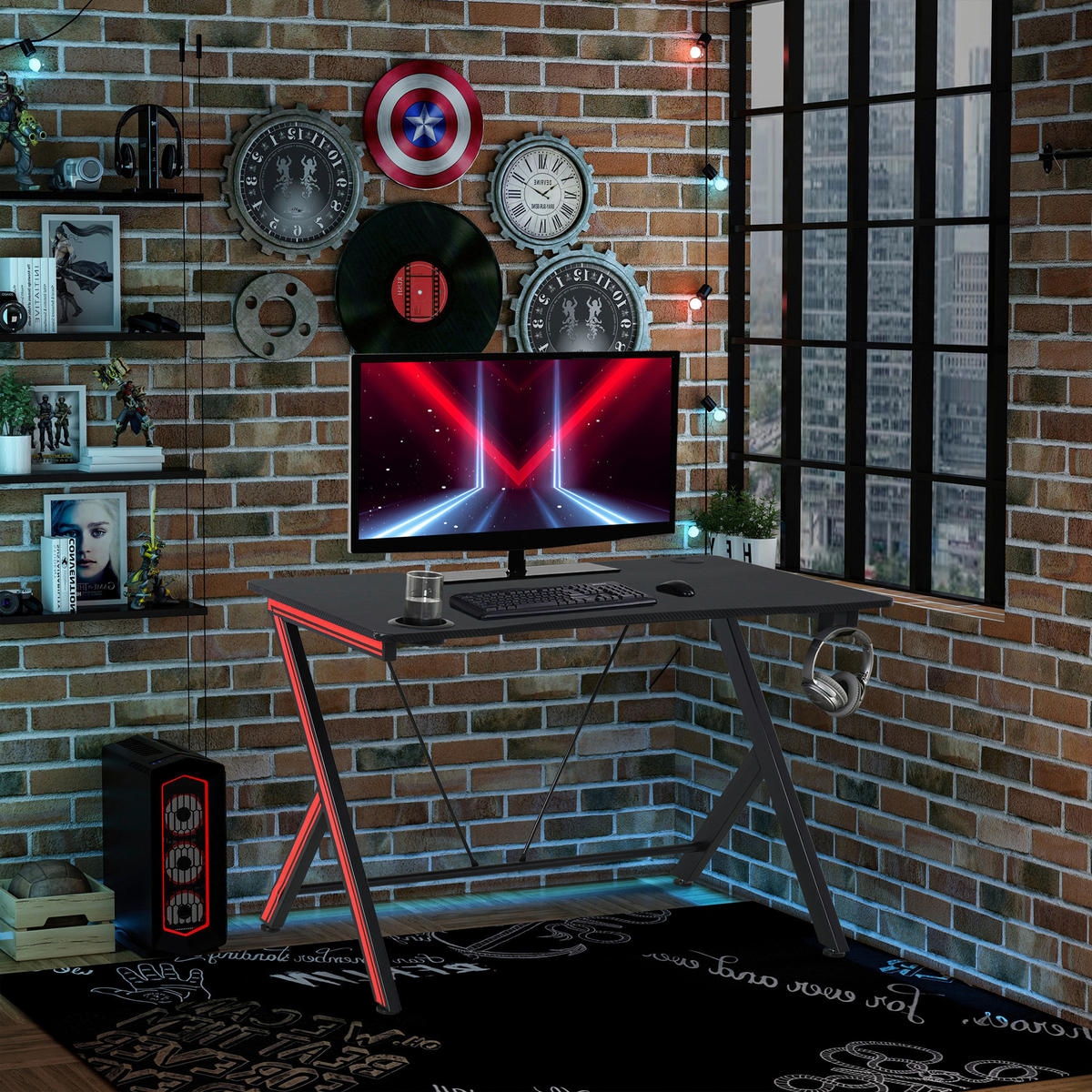 Gaming-Schreibtisch 836-206V01 schwarz B/H/T: ca. 105x75x55 cm 836-206V01 - schwarz (105,00/75,00/55,00cm) - HOMCOM