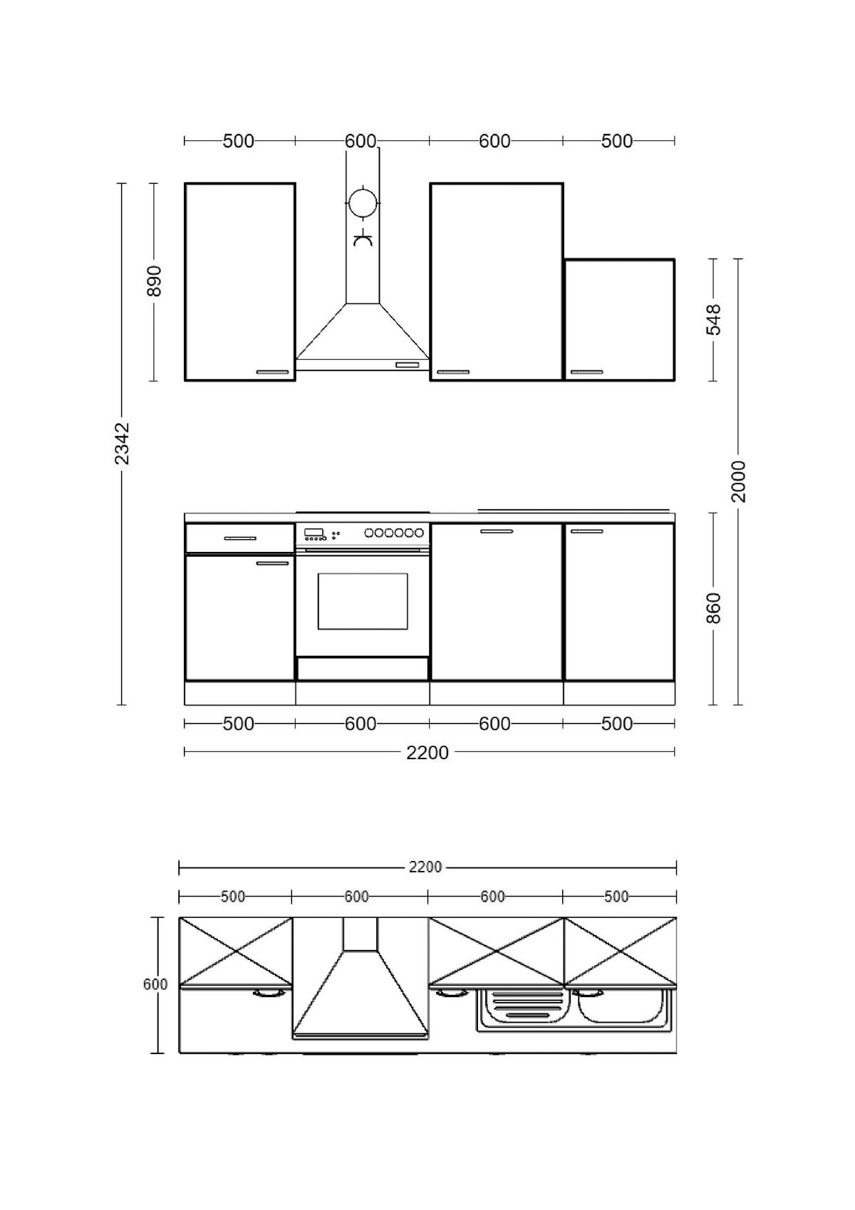 Küchenblock Valero weiß Hochglanz B/H/T: ca. 220x234x60 cm Valero - Eiche/weiß (220,00/234,00/60,00cm) - Flex-Well