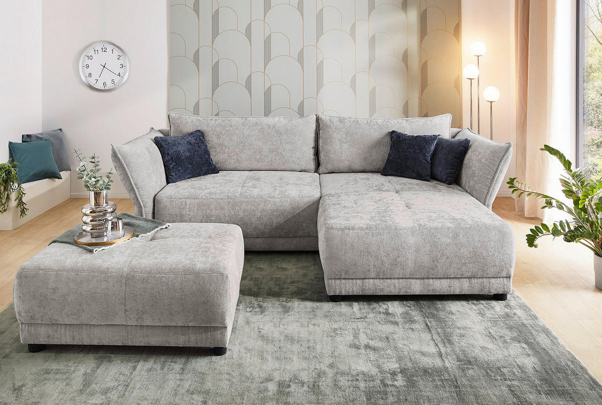 Ecksofa hellgrau Webstoff B/H/T: ca. 279x89x187 cm Loggia_Ecksofa - hellgrau/schwarz (279,00/89,00/187,00cm)
