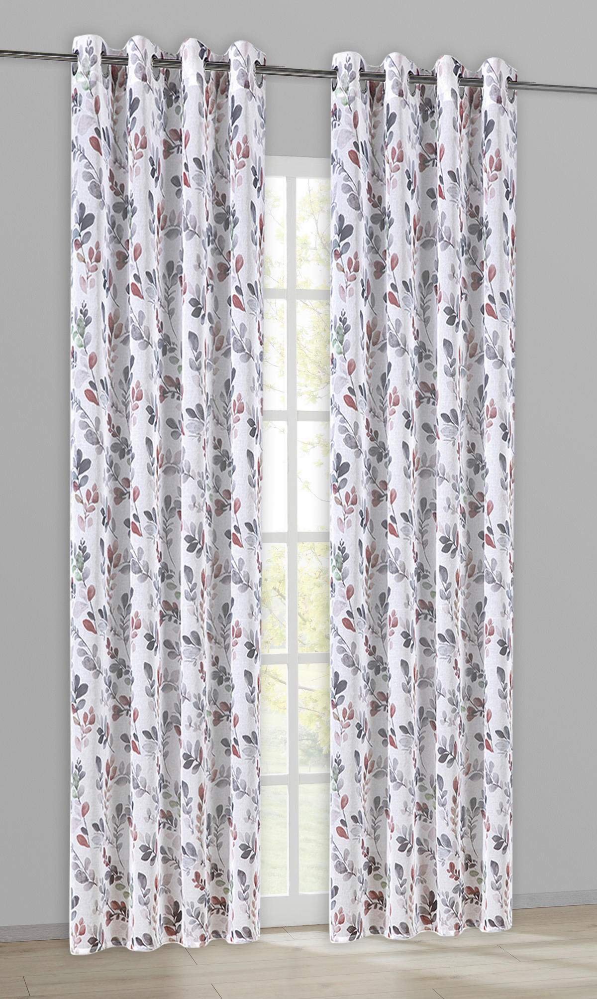 Ösenvorhang Blätterzweig grün B/L: ca. 140x245 cm Blätterzweig - terra/grün (140,00/245,00cm)
