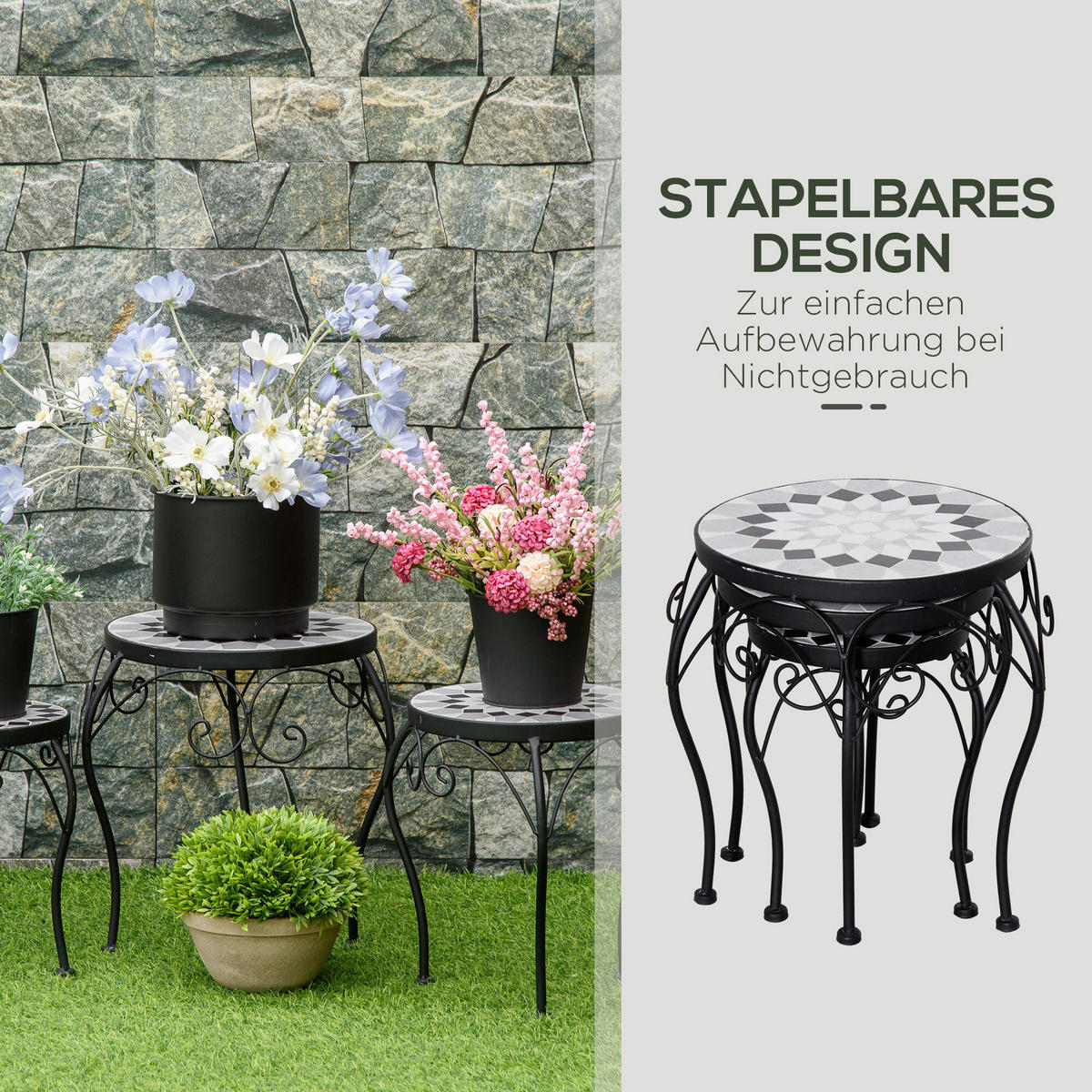 Outsunny Blumenständer schwarz Metall H/D: ca. 35x35 cm Blumenständer - weiß/schwarz (35,00/35,00cm) - Outsunny