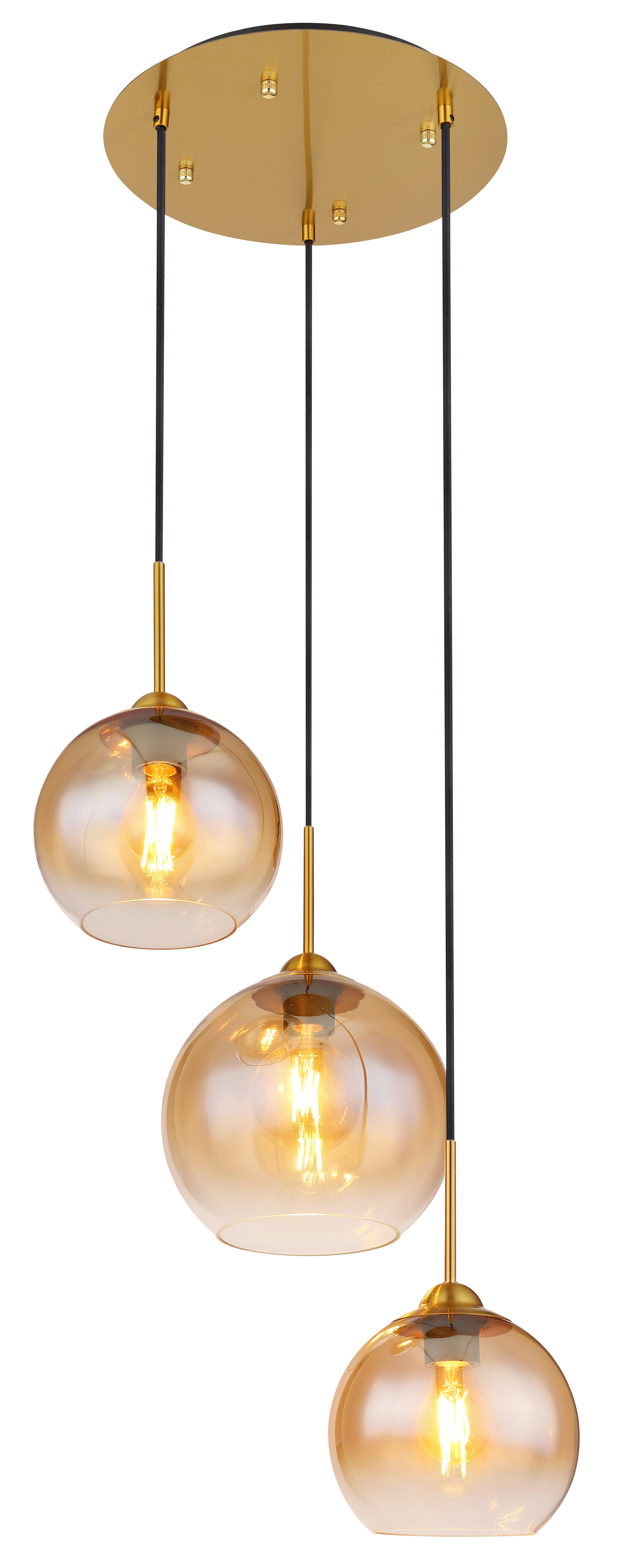 GLOBO Pendelleuchte messing klar Metall H/D: ca. 150x43 cm E27 3 Brennstellen JAMESSA - klar/messing (43,00/150,00cm) - GLOBO