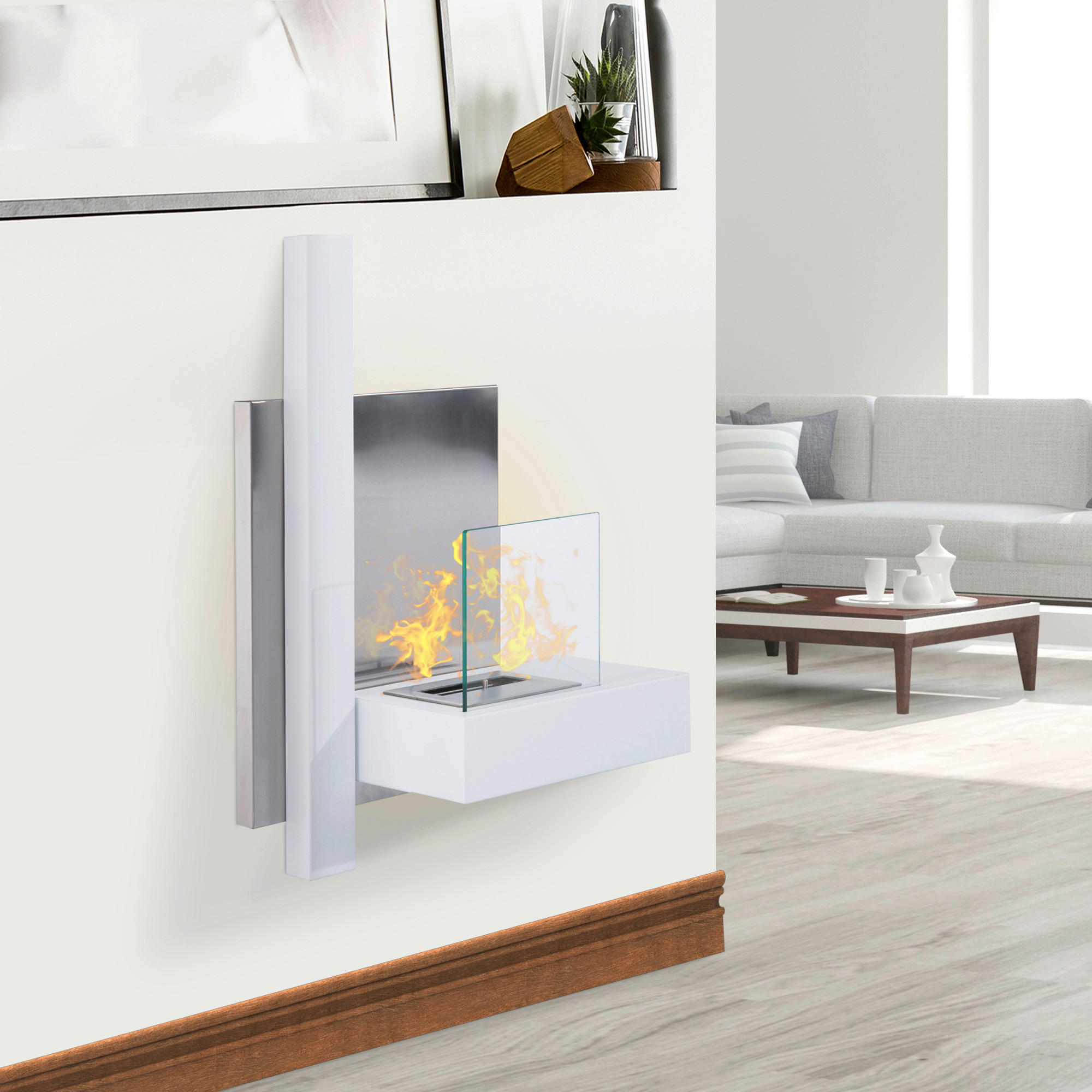 HOMCOM Ethanol-Kamin weiß Edelstahl B/H/L: ca. 63x75x22 cm Ethanol-Kamin - weiß (22,00/63,00/75,00cm) - HOMCOM