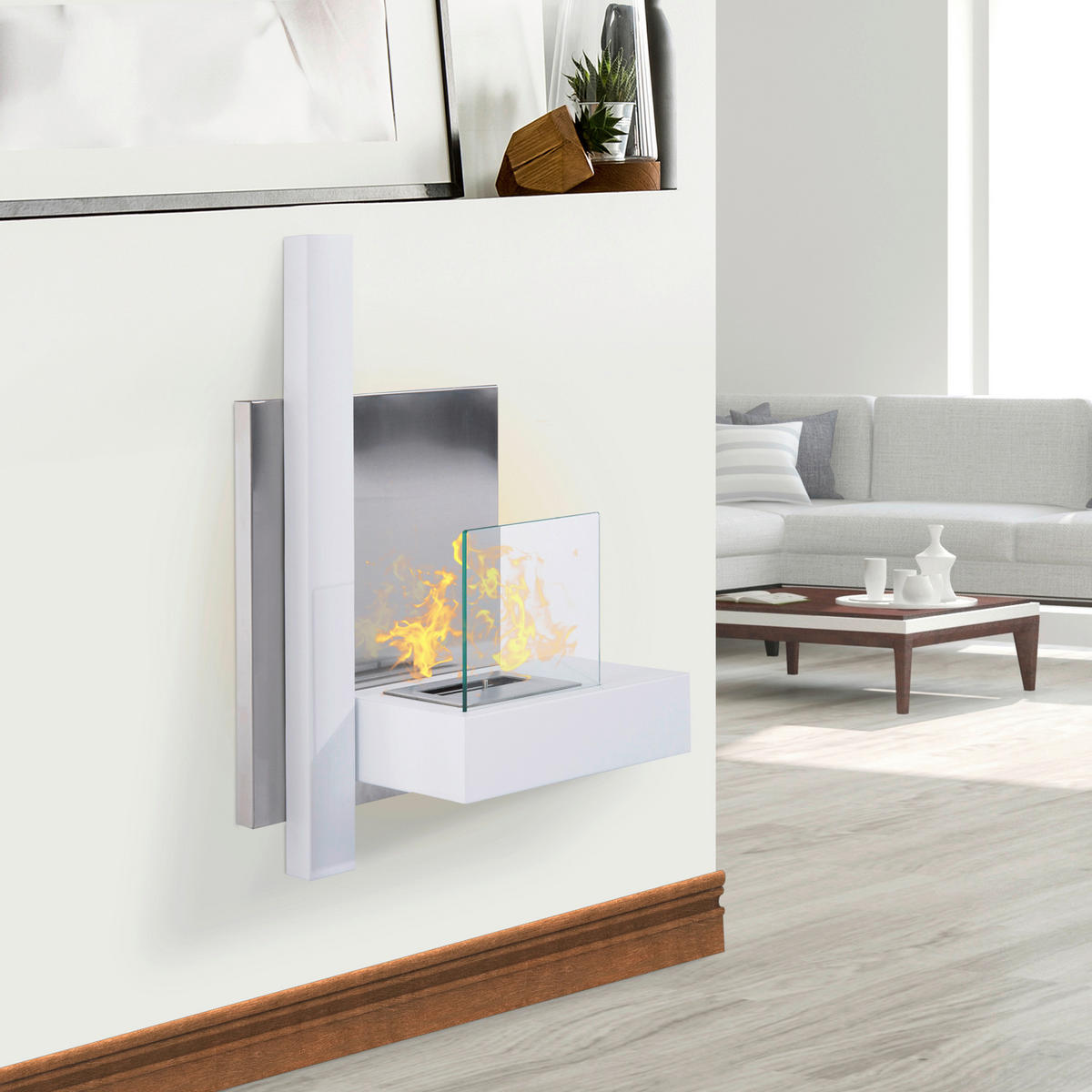 HOMCOM Ethanol-Kamin weiß Edelstahl B/H/L: ca. 63x75x22 cm Ethanol-Kamin - weiß (22,00/63,00/75,00cm) - HOMCOM