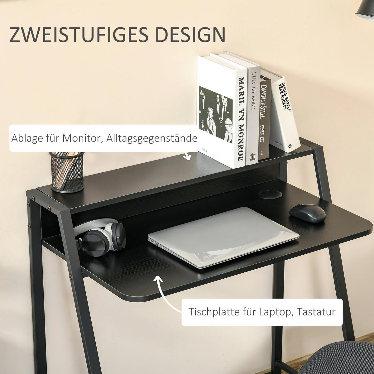 Schreibtisch 836-055BK schwarz B/H/T: ca. 84x85x45 cm 836-055BK - schwarz (84,00/85,00/45,00cm) - HOMCOM