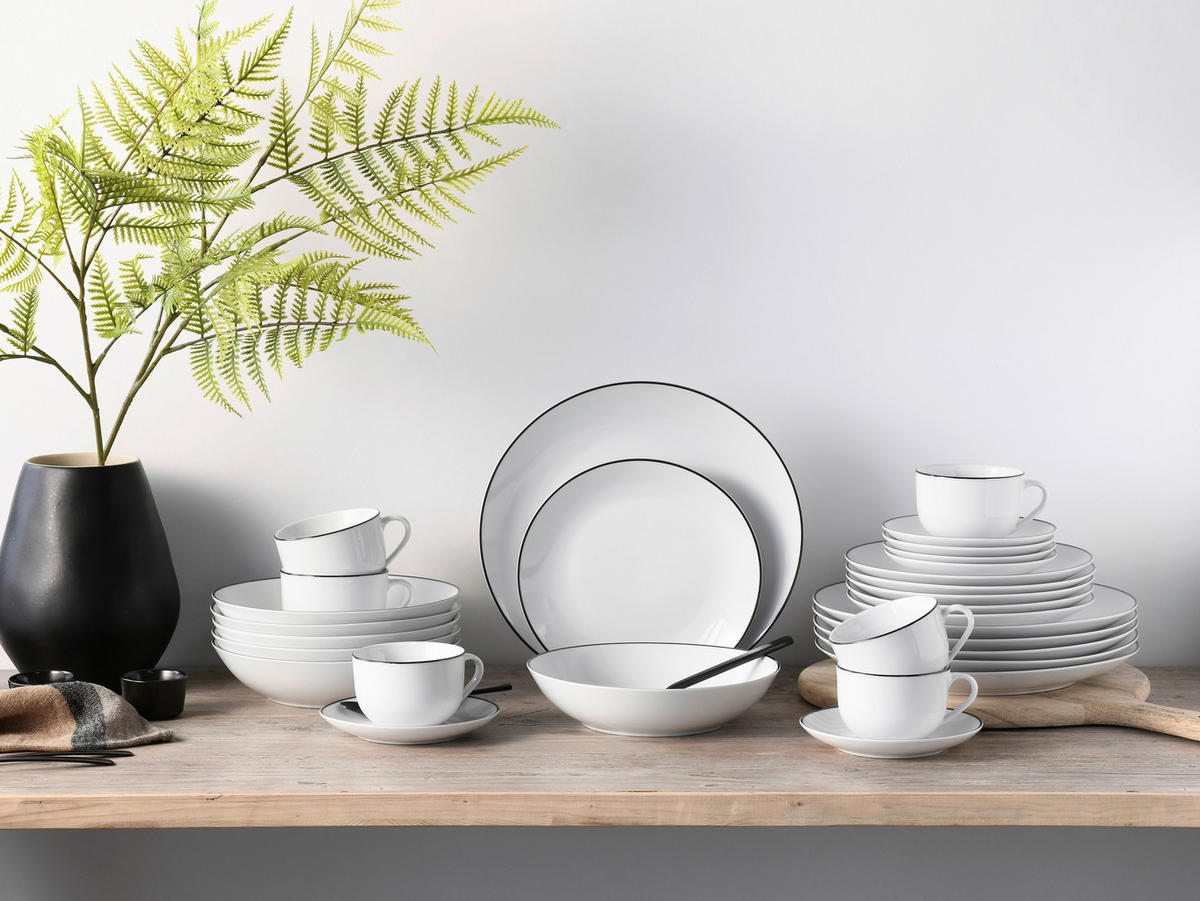 CreaTable Kombiservice Luna Black Line weiß Steinzeug 30 tlg. Luna Black Line - weiß - CreaTable