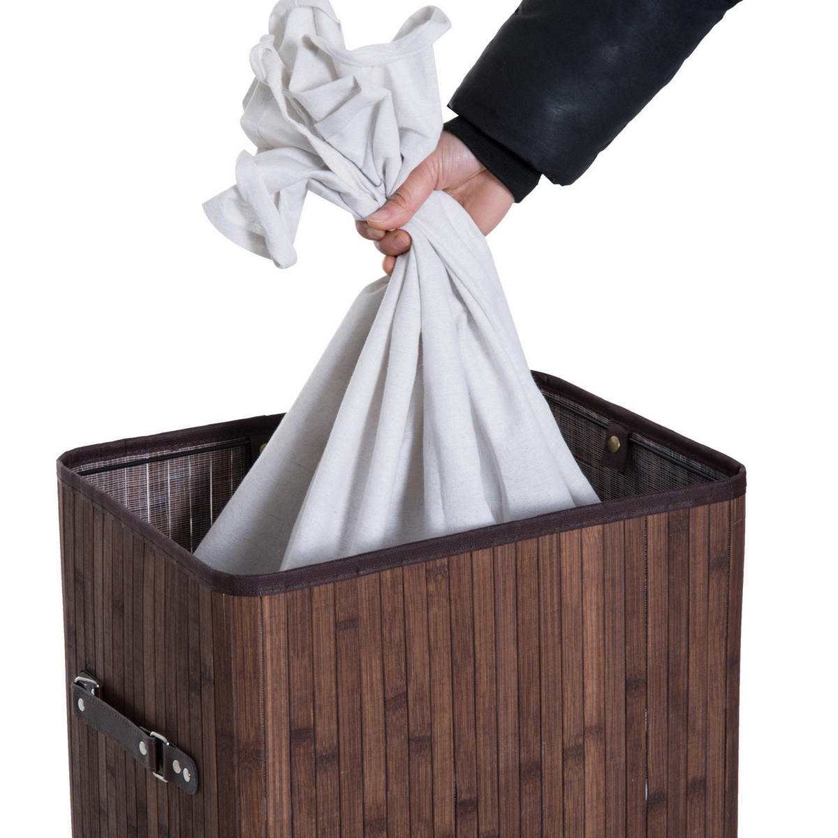 Wäschekorb mit 2 Tragegriffen dunkelbraun Bambus Stoff Kunststoff B/H/L: ca. 30x60x40 cm Wäschekorb 850-017BN - dunkelbraun (40,00/30,00/60,00cm) - HOMCOM