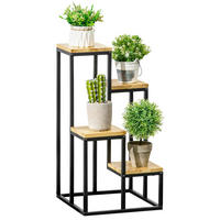 Outsunny Pflanzenständer schwarz Stahl B/H/L: ca. 34x66x34 cm Pflanzenständer - natur/schwarz (34,00/34,00/66,00cm) - Outsunny