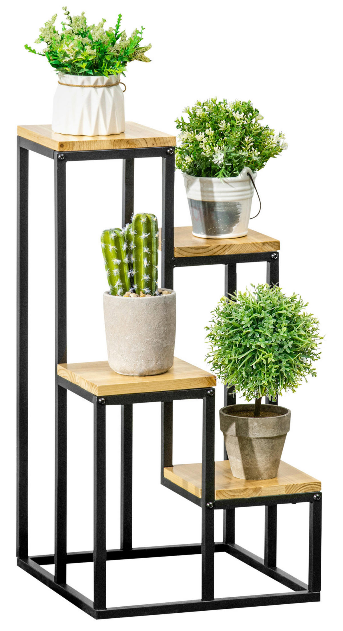 Outsunny Pflanzenständer schwarz Stahl B/H/L: ca. 34x66x34 cm Pflanzenständer - natur/schwarz (34,00/34,00/66,00cm) - Outsunny