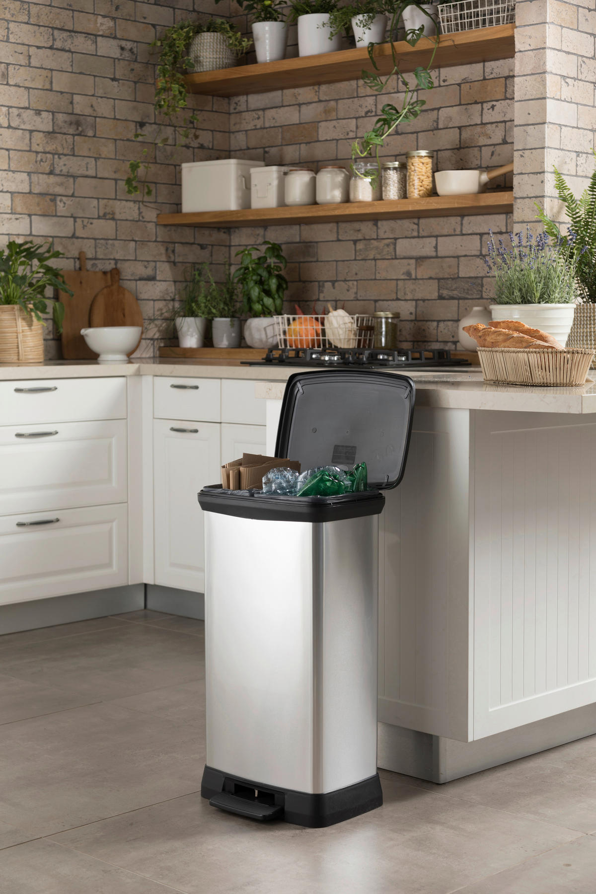 Curver Abfalleimer silber B/H/L: ca. 30x73x40 cm Abfalleimer_Deco_Bin_Duo - silber (40,00/30,00/73,00cm) - Curver