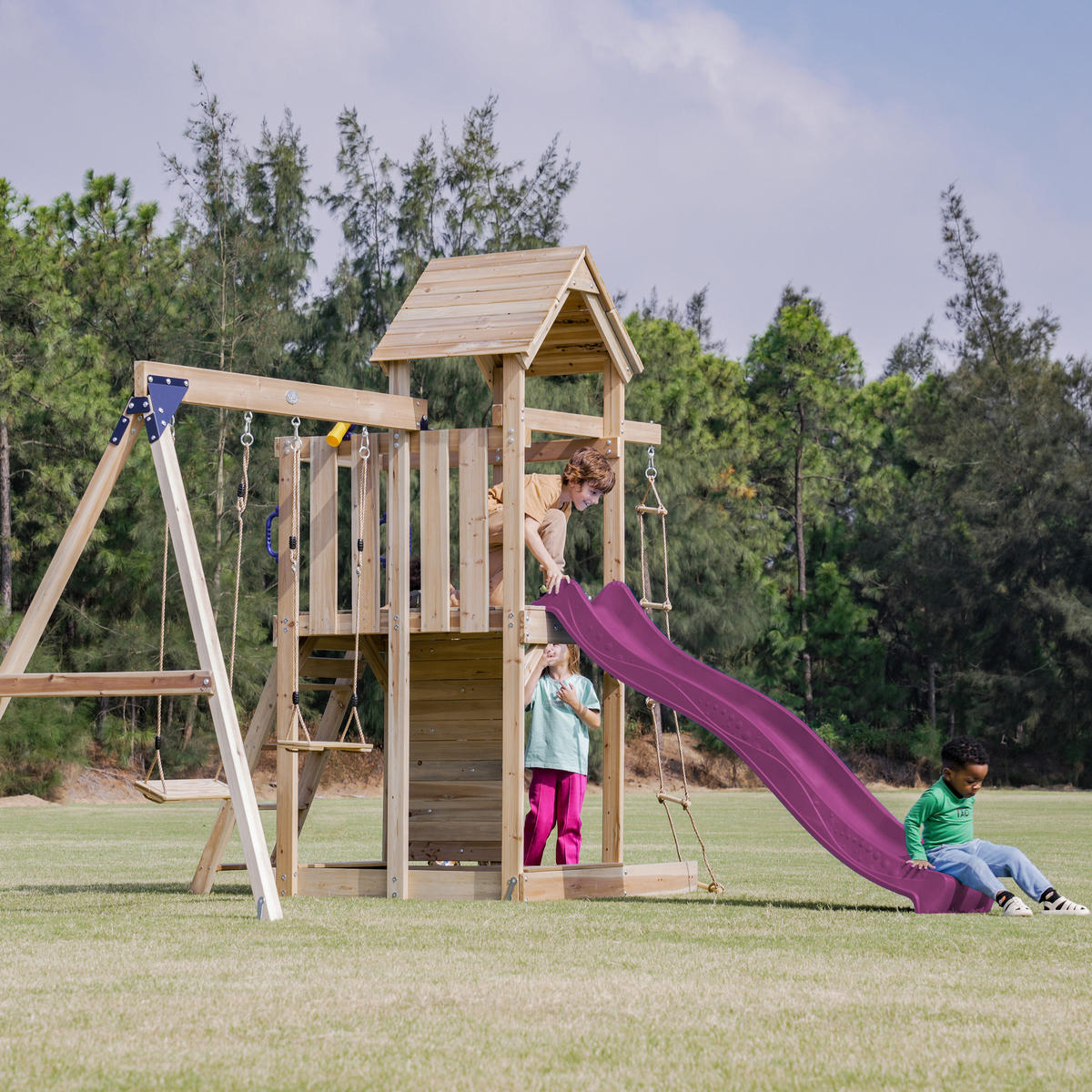 AXI Spielturm Moos lila B/H/L: ca. 342x267x375 cm Moos - lila/braun (375,00/342,00/267,00cm) - AXI