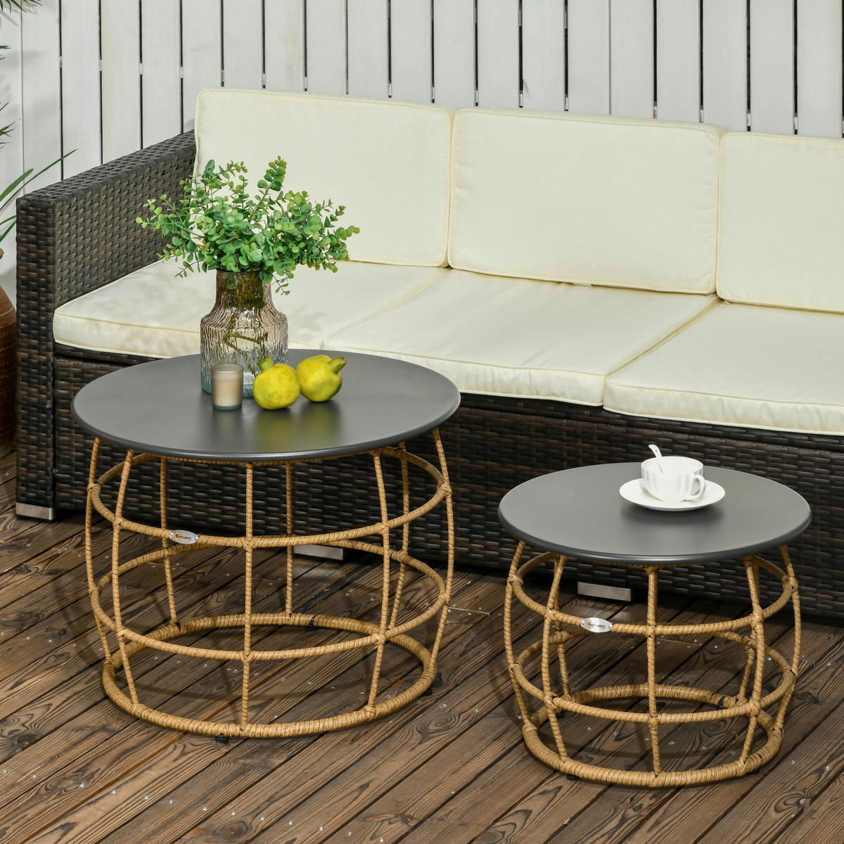 Outsunny Beistelltisch sand Polyrattan B/H/L: ca. 60x60x47 cm Rattan_Beistelltisch-Set - sand (47,00/60,00/60,00cm) - Outsunny