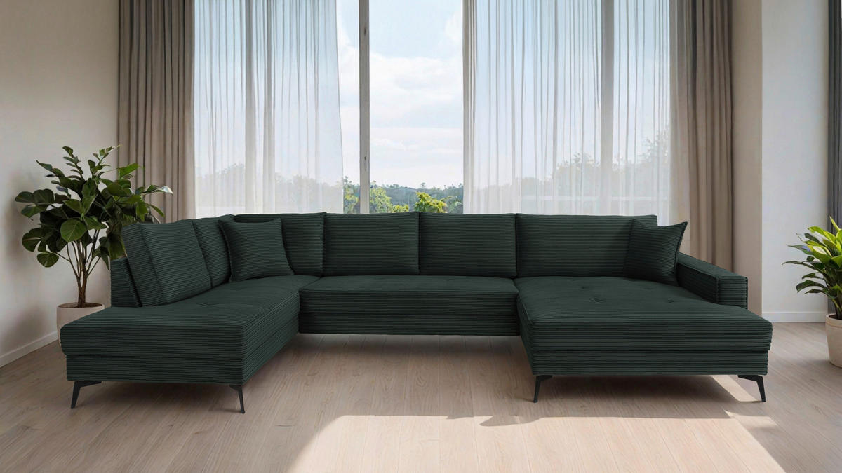 Wohnlandschaft Zero dunkelgrün Microfaser B/H/T: ca. 362x86x195 cm Zero - schwarz/dunkelgrün (362,00/86,00/195,00cm)