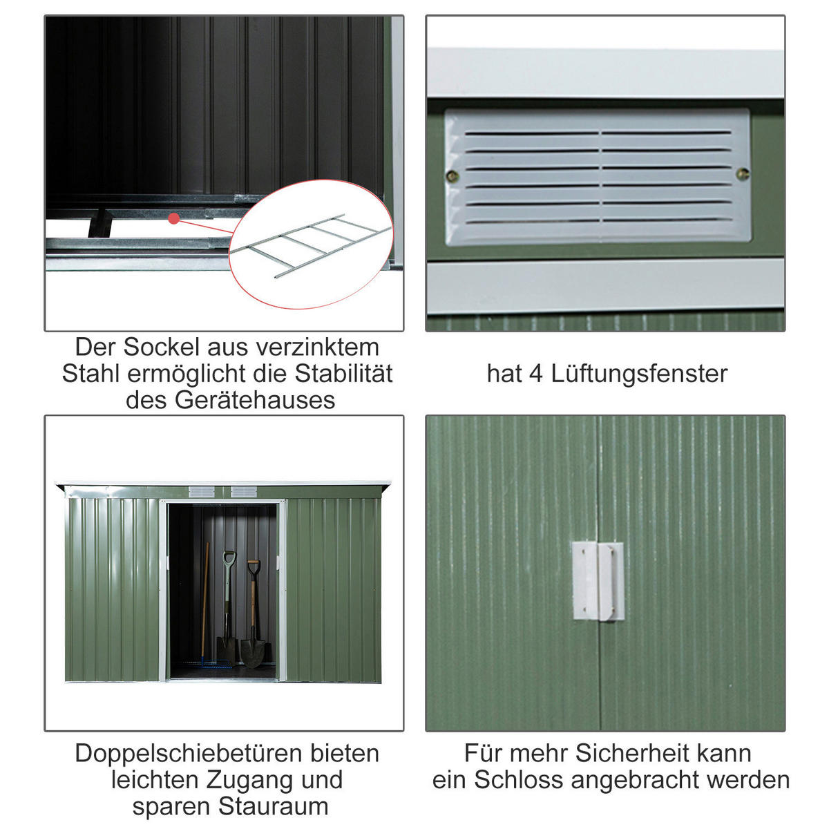 Outsunny Gartenschrank grün Stahl B/H/T: ca. 277x173x130 cm Gartenschrank mit Schiebetür - grün (277,00/173,00/130,00cm) - Outsunny