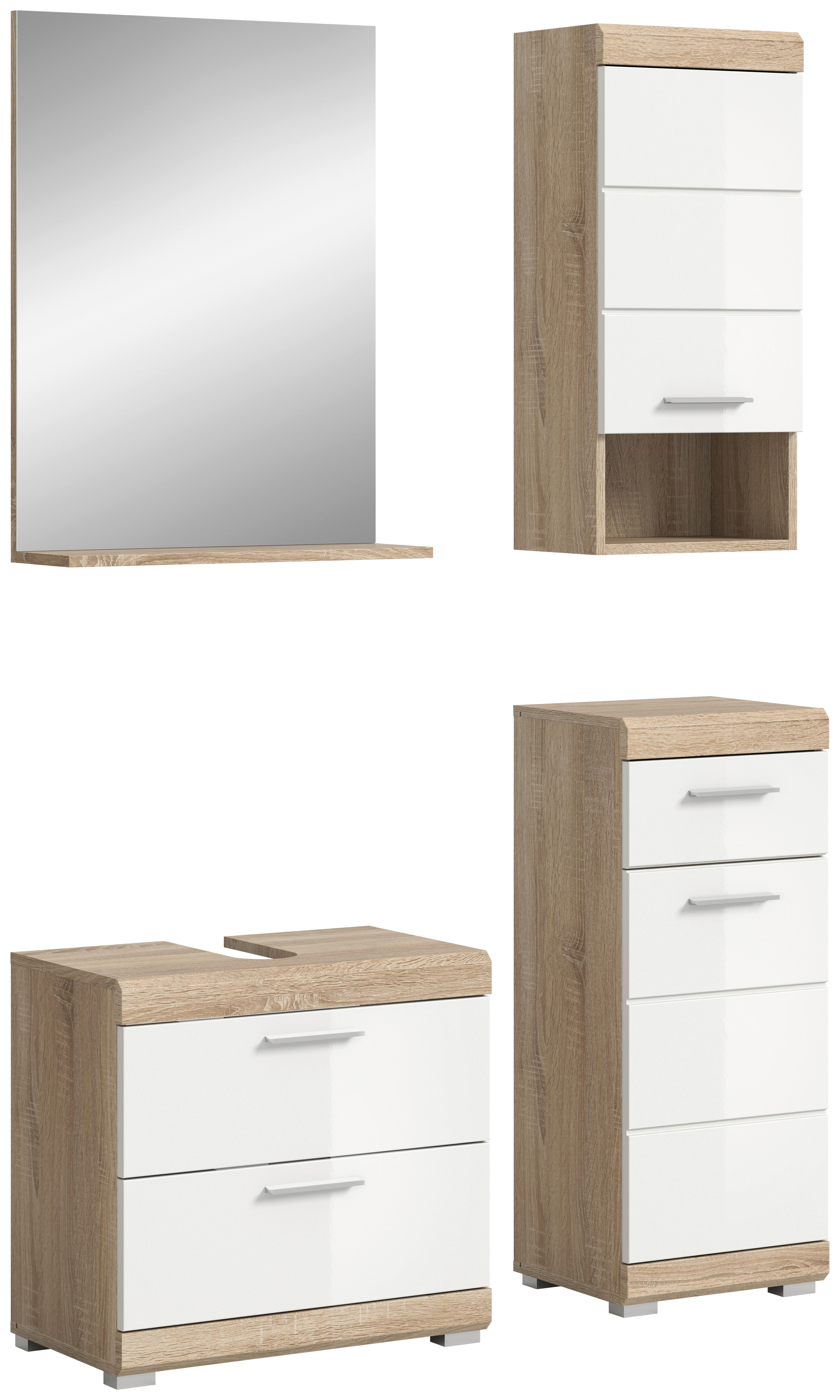 Badezimmer-Set Lambada Eiche Sonoma Nachbildung weiß Hochglanz B/H/T: ca. 112x191x37 cm Lambada - Eiche/weiß (112,00/191,00/37,00cm) - xonox.home