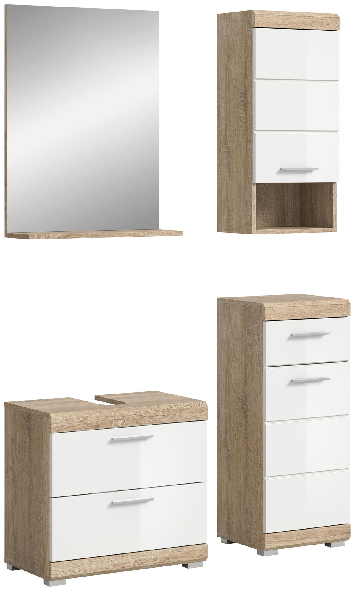 Badezimmer-Set Lambada Eiche Sonoma Nachbildung weiß Hochglanz B/H/T: ca. 112x191x37 cm Lambada - Eiche/weiß (112,00/191,00/37,00cm) - xonox.home