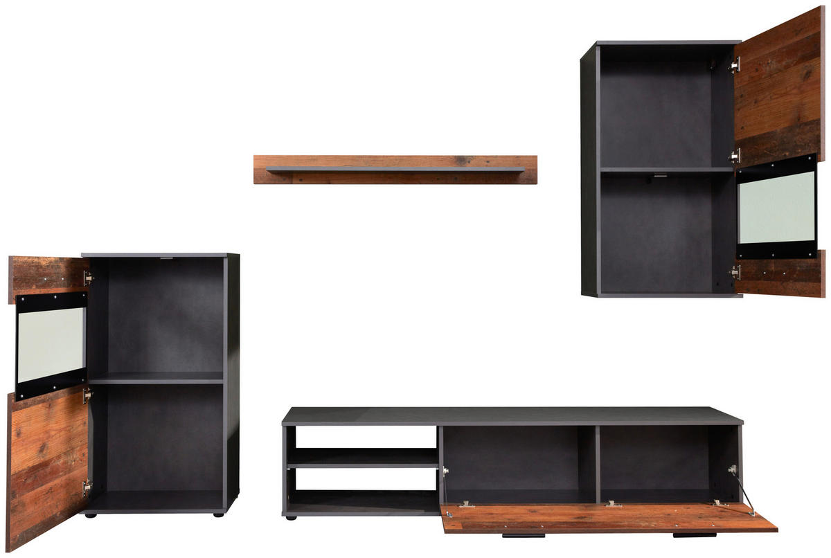 Wohnwand Mango Old Wood Nachbildung Matera Nachbildung B/H/T: ca. 246x182x37 cm Mango - (246,00/182,00/37,00cm) - Trendteam