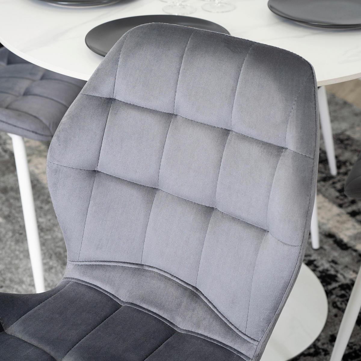 Stuhl LUCKY grau weiß Velourstoff B/H/T: ca. 47x86x58 cm LUCKY - weiß/grau (47,00/86,00/58,00cm) - WIPMEB