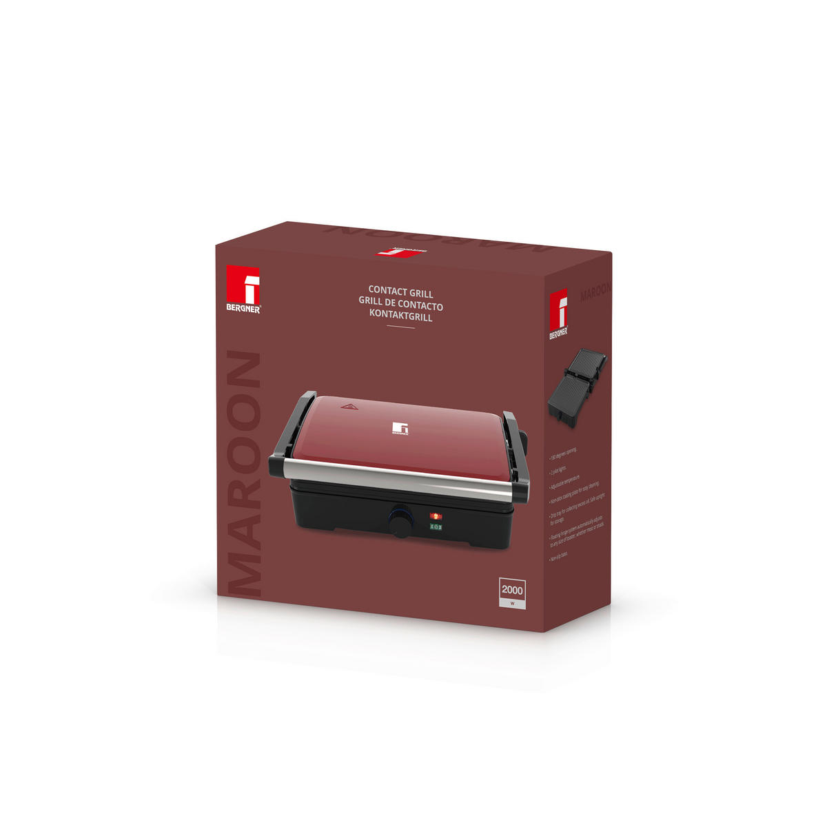 BERGNER Kontaktgrill schwarz Polypropylen B/H/L: ca. 15x36,5x38 cm MAROON - rot/schwarz (38,00/15,00/36,50cm) - BERGNER