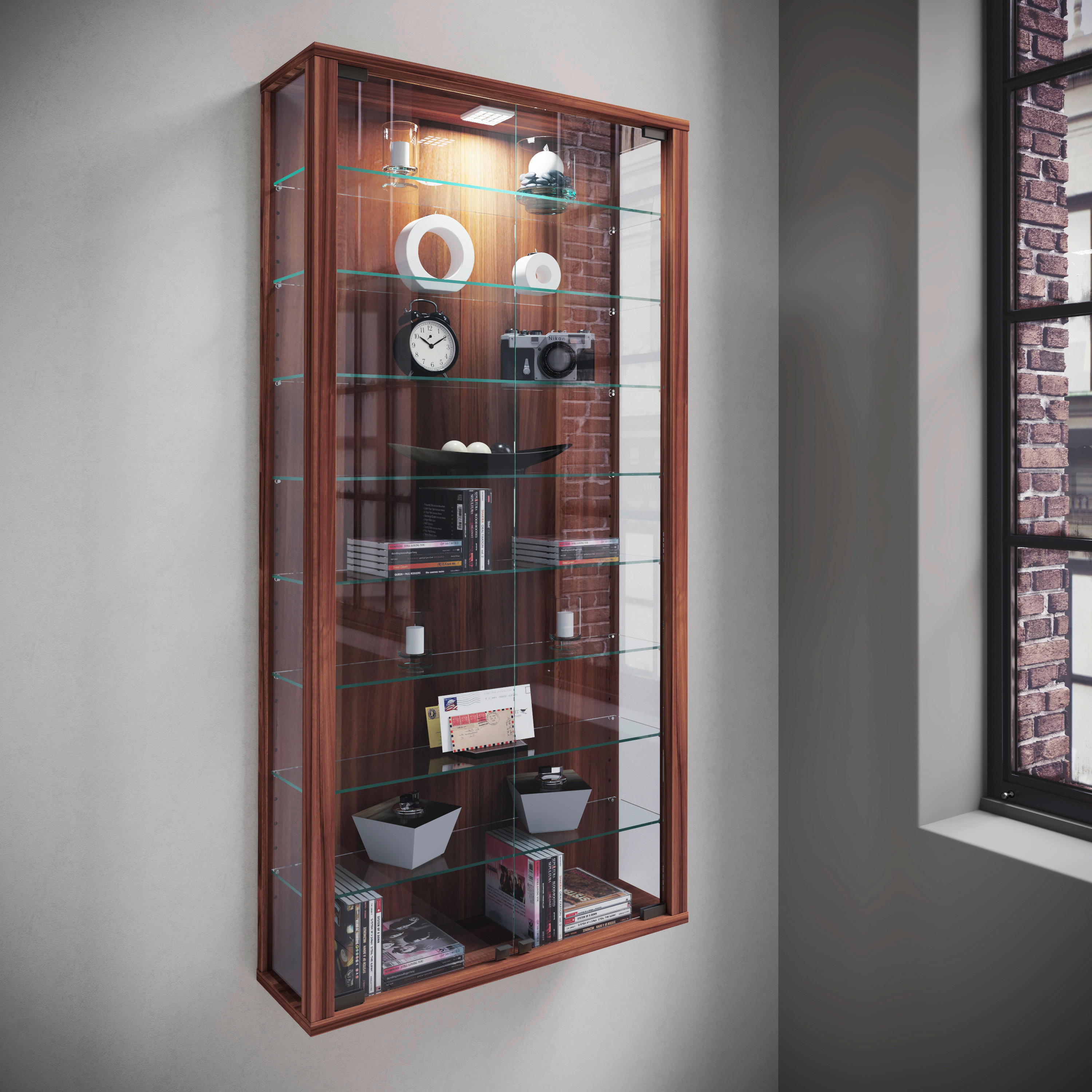 Vitrine Vitrosa Maxi nussbaum Nachbildung Holzwerkstoff Glas B/H/T: ca. 59x113x18 cm Vitrosa Maxi - nussbaum (59,00/113,00/18,00cm) - VCM Möbel