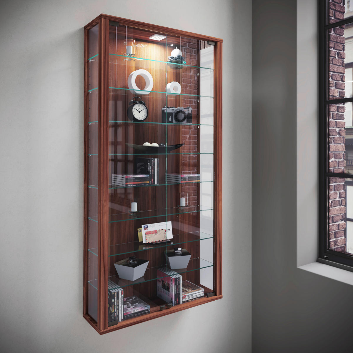 Vitrine Vitrosa Maxi nussbaum Nachbildung Holzwerkstoff Glas B/H/T: ca. 59x113x18 cm Vitrosa Maxi - nussbaum (59,00/113,00/18,00cm) - VCM Möbel