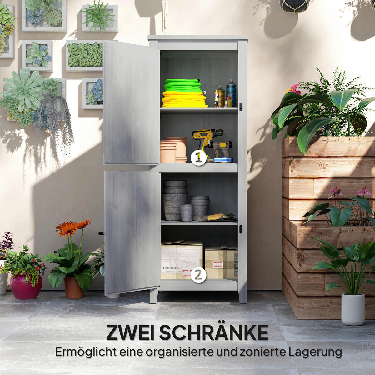 Outsunny Gartenschrank Gartenschrank - hellgrau (60,00/60,00/160,00cm) - Outsunny