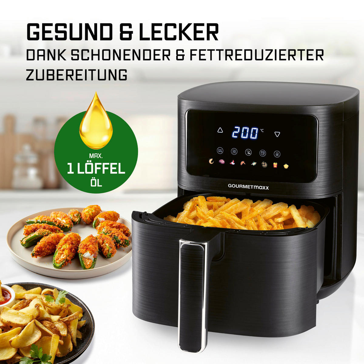 GOURMETmaxx Heißluftfritteuse Heißluftfritteuse - schwarz (36,00/26,00/29,50cm) - GOURMETmaxx