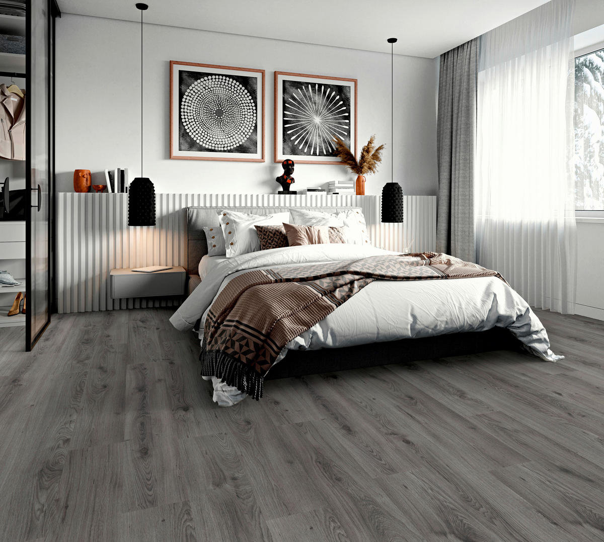 Laminatboden Millenium ca. 2,39 m² im Paket  B/L: ca. 19,3x137,6 cm pro Paket Millenium ca. 2,39 m² im Paket - grau (19,30/137,60cm)