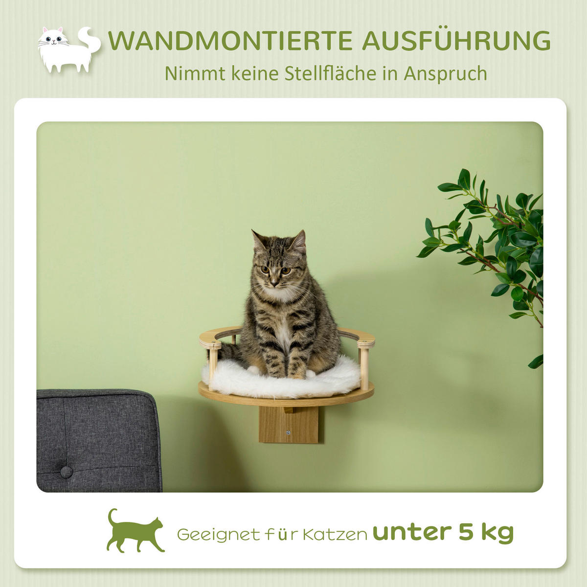 PawHut Katzen-Zubehör Eiche Edelstahl B/H/L: ca. 34x34x10,5 cm Katzen-Wandliege - Eiche/cremeweiß (10,50/34,00/34,00cm) - PawHut