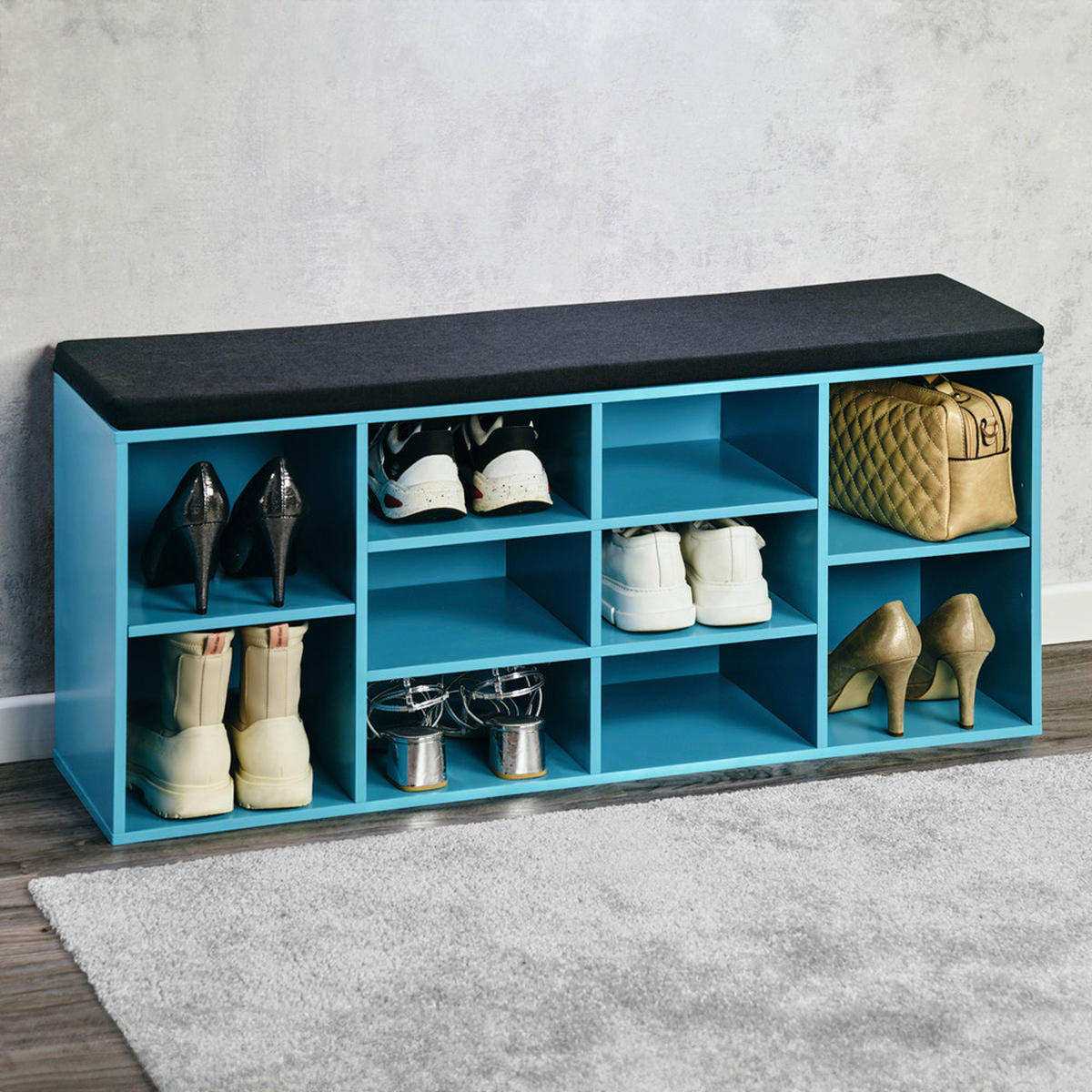 Kesper Schuhregal türkis Spanplatte B/H/T: ca. 103,5x48x29,5 cm Schuhregal_mit_Sitzkissen - türkis (103,50/48,00/29,50cm) - Kesper