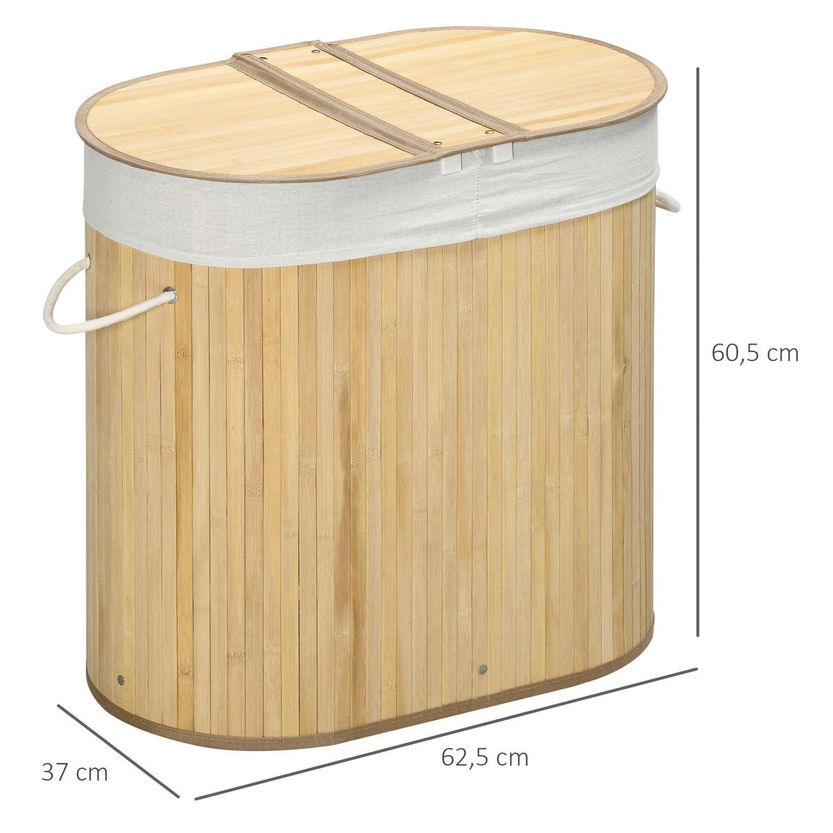 HOMCOM Wäschekorb natur Polypropylen B/H/L: ca. 37x62,5x60,5 cm Wäschekorb - natur (60,50/37,00/62,50cm) - HOMCOM