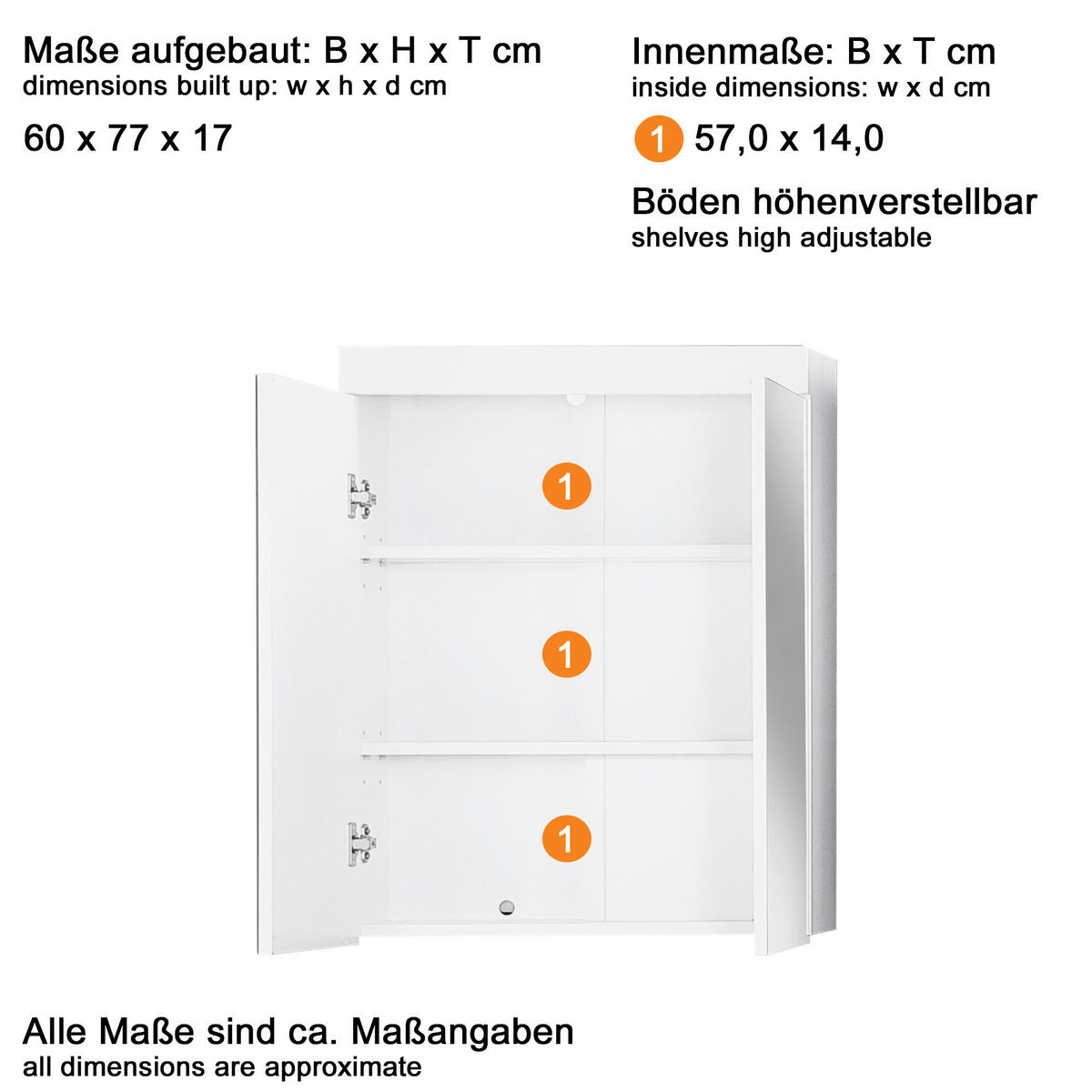 Spiegelschrank Amanda Asteiche Nachbildung B/H/T: ca. 60x77x17 cm Amanda - (60,00/77,00/17,00cm) - Trendteam