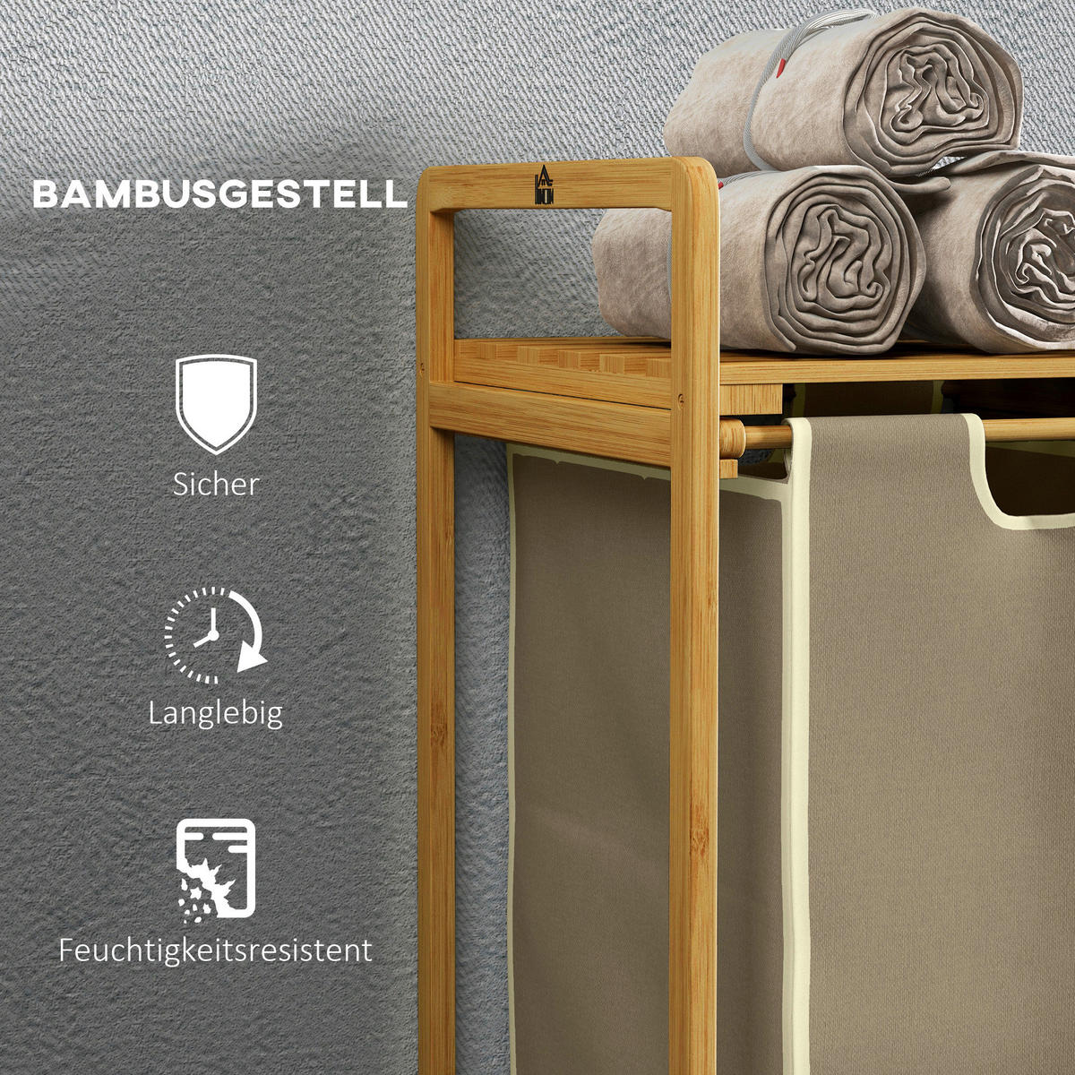 HOMCOM Wäschekorb creme B/H/L: ca. 33x63,5x73 cm Wäschekorb - natur/creme (73,00/33,00/63,50cm) - HOMCOM