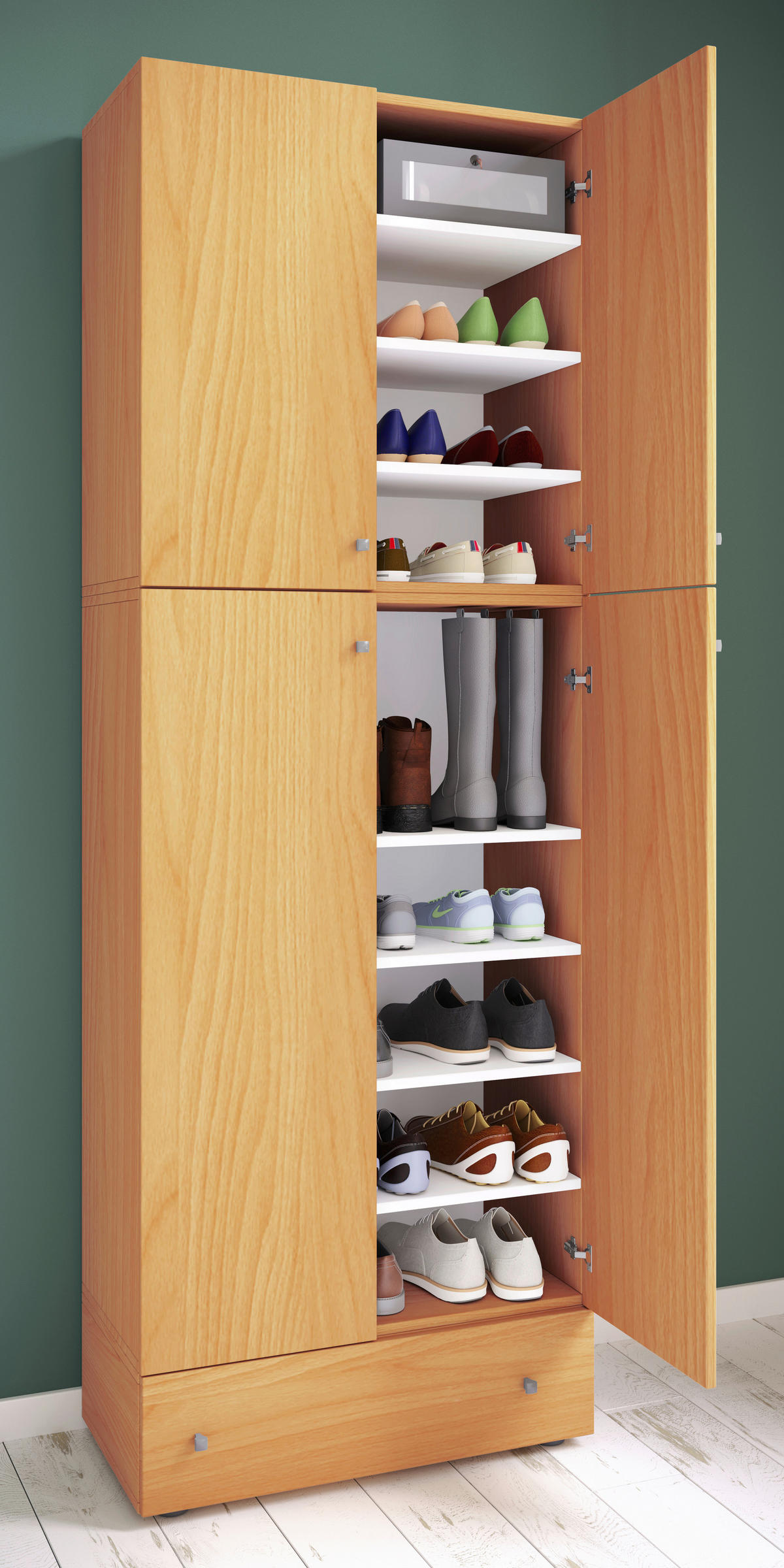 Schuhschrank Lona buche Nachbildung weiß B/H/T: ca. 70x200x39 cm Lona - weiß/buche (70,00/200,00/39,00cm) - VCM Möbel