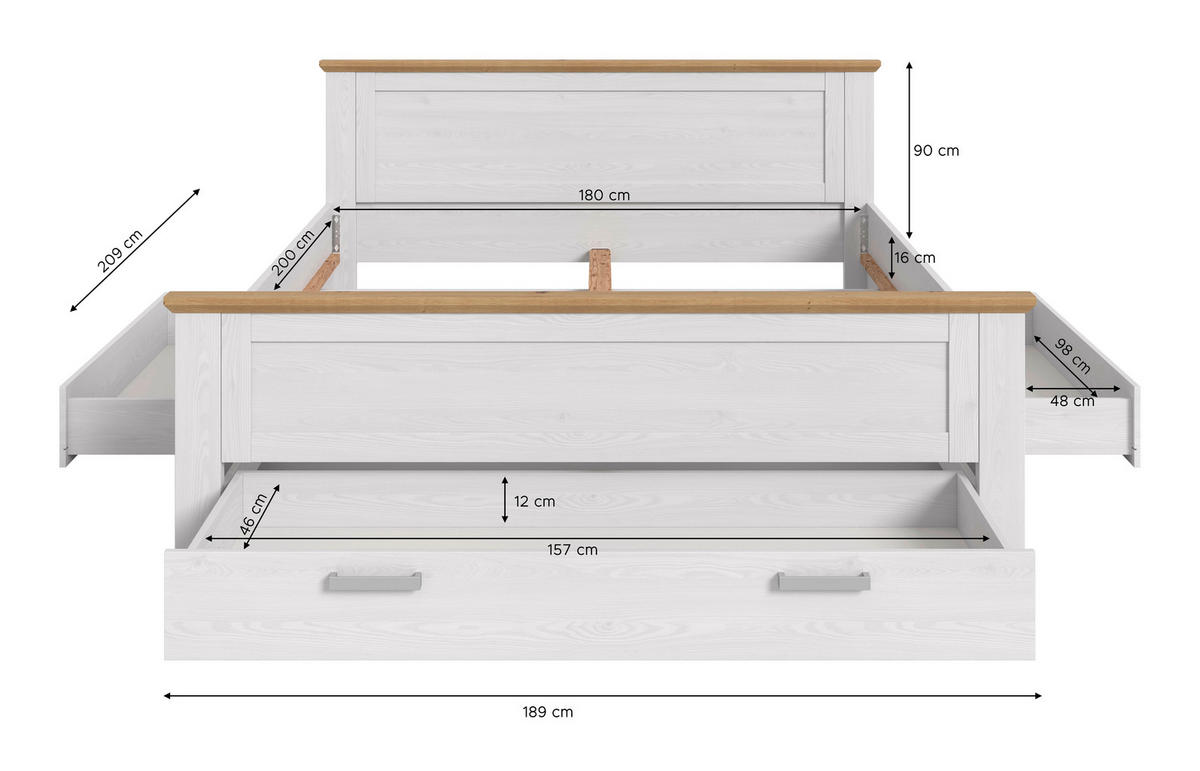 Bett VERONA Sibiu Lärche Nachbildung Eiche Artisan Nachbildung VERONA - Eiche (189,00/90,00/209,00cm) - xonox.home