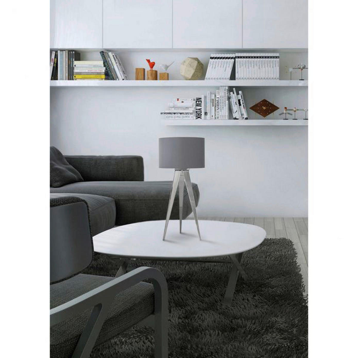 Näve Leuchten Hockerleuchte NV3134416 grau Holz Stoff H/D: ca. 62x28 cm 1 Brennstellen Tripod - grau (28,00/62,00cm) - Näve Leuchten
