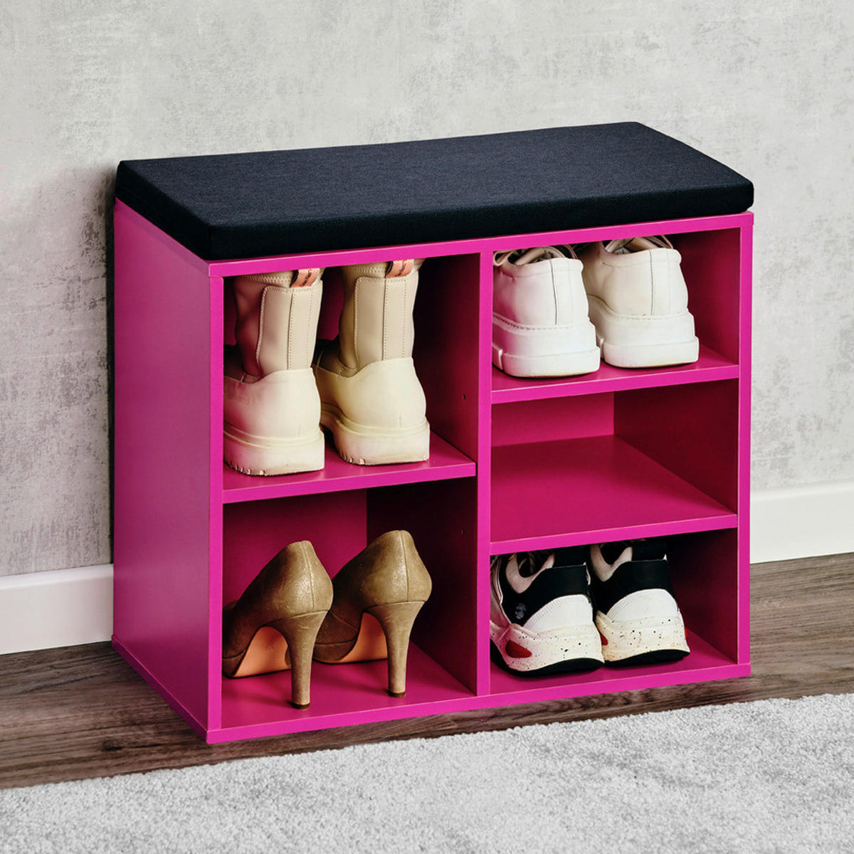 Kesper Schuhregal pink Spanplatte B/H/T: ca. 51,5x48x29,5 cm Schuhregal_mit_Sitzkissen - pink (51,50/48,00/29,50cm) - Kesper