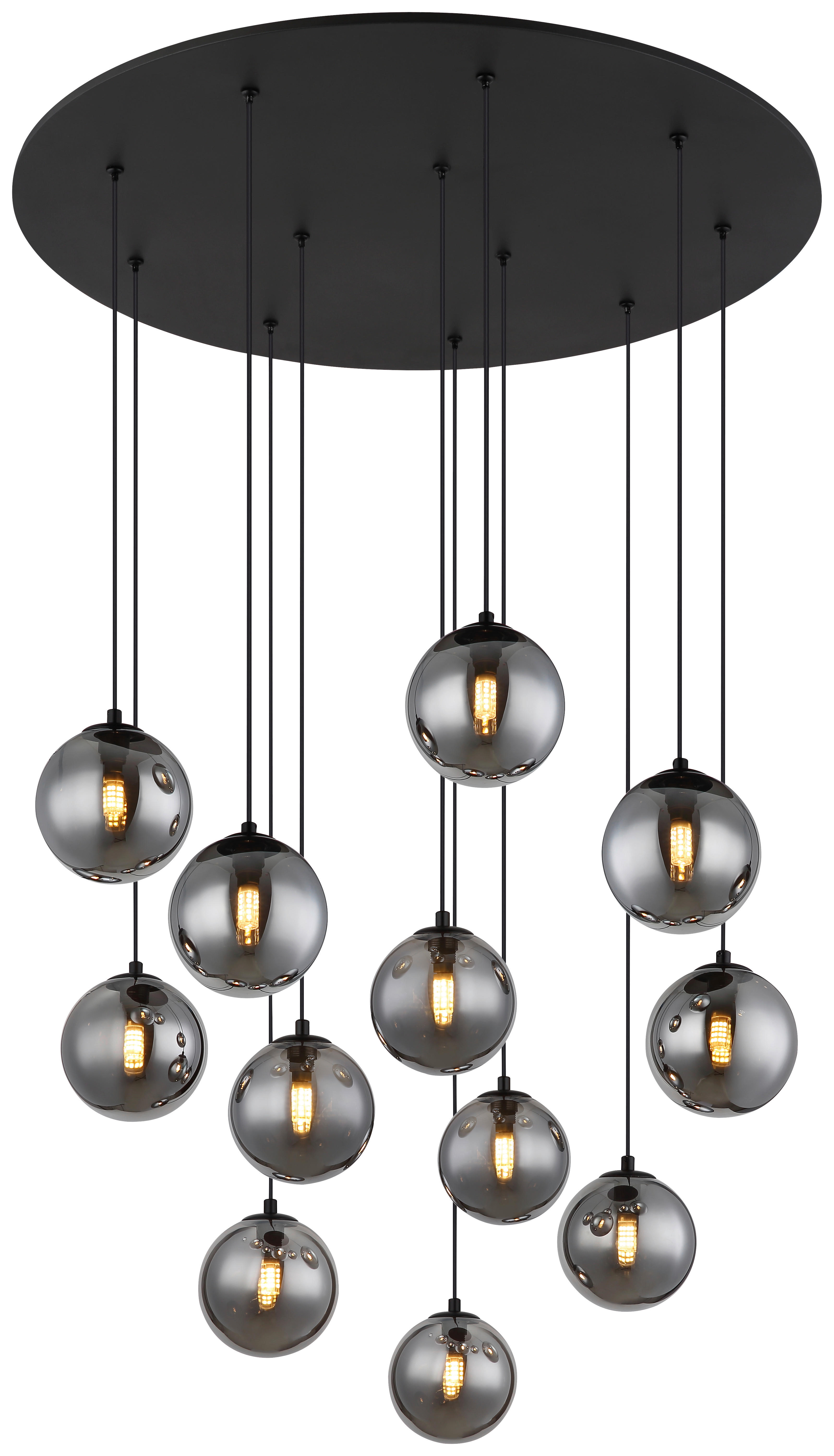 GLOBO Deckenleuchte Rauch mattschwarz Glas Metall Kunststoff H/D: ca. 120x75 cm G9 12 Brennstellen RIHA - mattschwarz/Rauch (75,00/120,00cm) - GLOBO