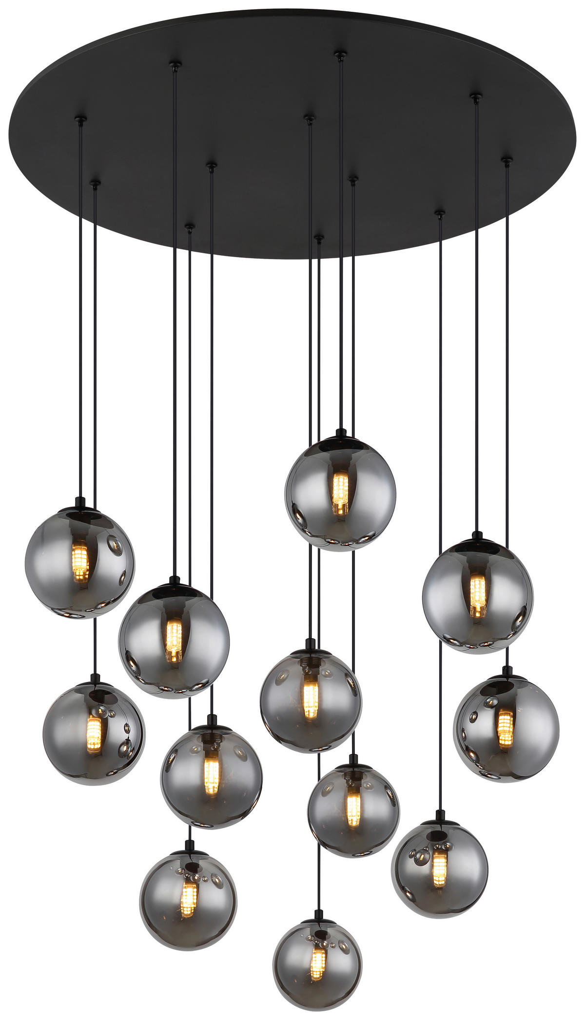 GLOBO Deckenleuchte Rauch mattschwarz Glas Metall Kunststoff H/D: ca. 120x75 cm G9 12 Brennstellen RIHA - mattschwarz/Rauch (75,00/120,00cm) - GLOBO