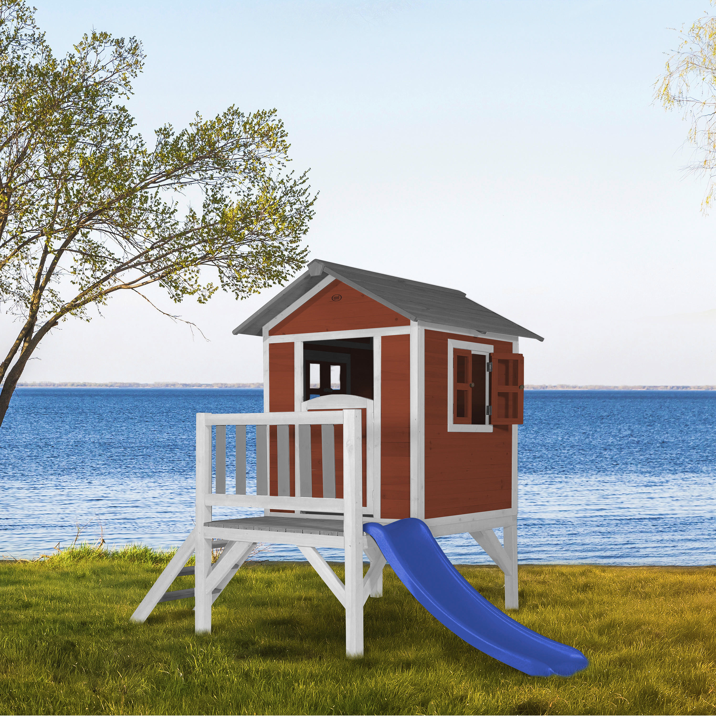 AXI Spielhaus Lodge XL rot B/H/T: ca. 240x189x167 cm Lodge XL - blau/weiß (240,00/189,00/167,00cm) - AXI