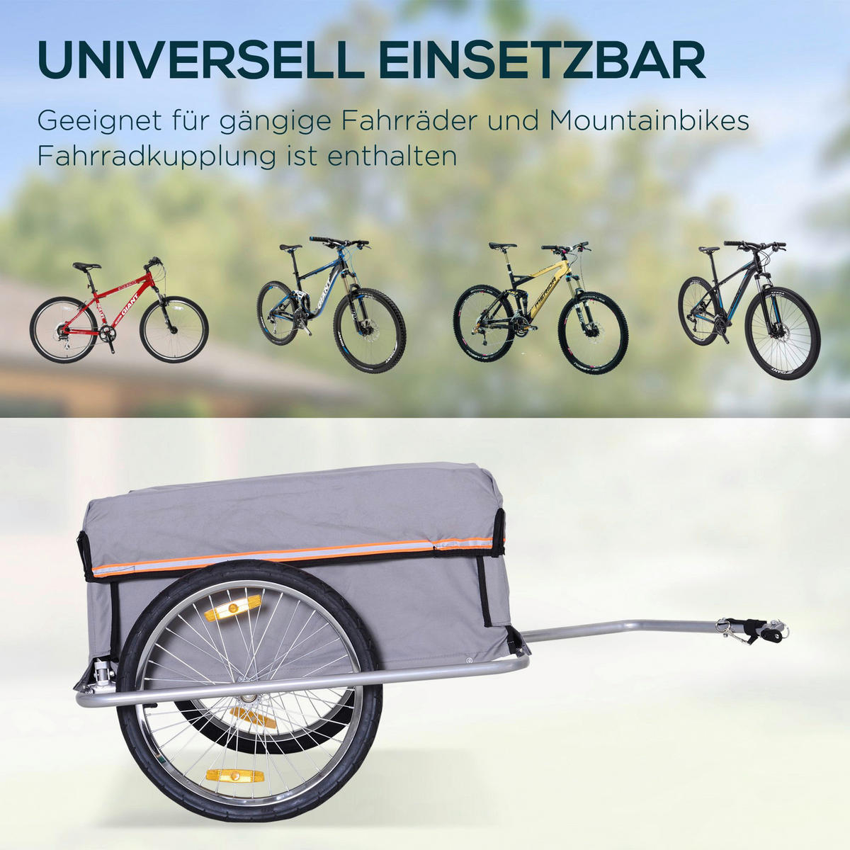 HOMCOM Fahrradanhänger grau grau B/H/L: ca. 88x140x60 cm Transportanhänger - grau (60,00/88,00/140,00cm) - HOMCOM