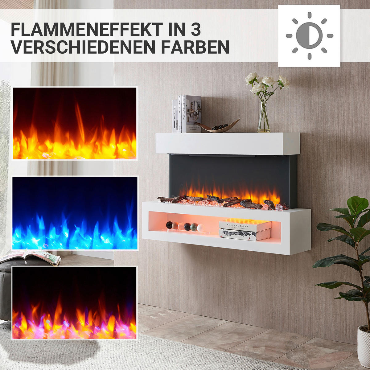 Balderia Elektrischer-Kamin Nikos EF197A-MT197F-W weiß B/H/T: ca. 110x68x25 cm ca. 2000 W Elektro-Kamin Nikos - weiß (110,00/68,00/25,00cm) - Balderia