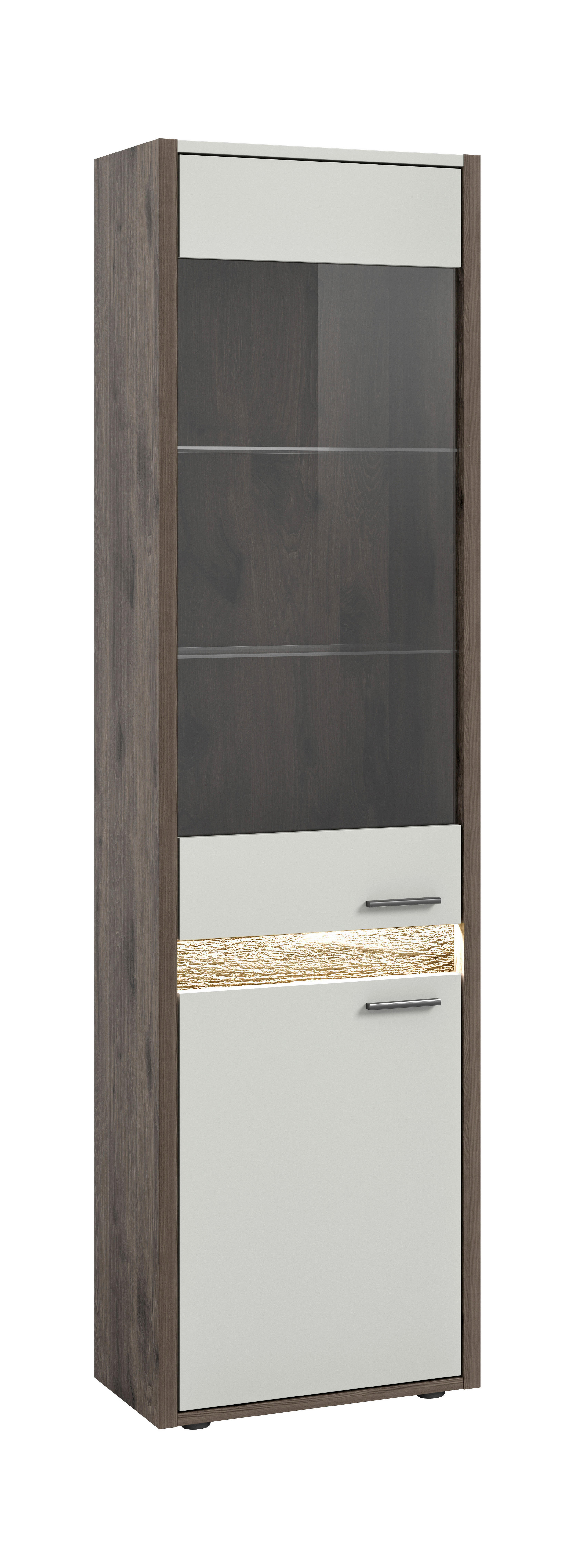 xonox.home Vitrine in Nox Oak Dunkel / Hellgrau - 198x51x37cm (BxHxT) günstig online kaufen