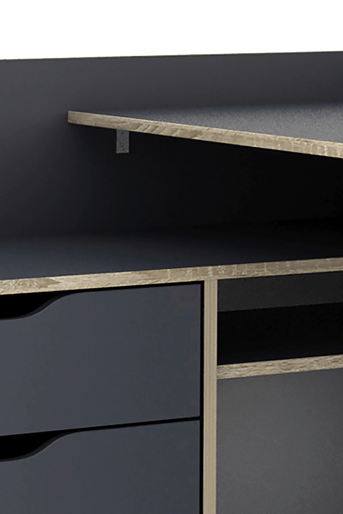 Winkelschreibtisch BELFAST anthrazit Eiche Optik B/H/T: ca. 129x83,5x105 cm BELFAST - Eiche/anthrazit (129,00/83,50/105,00cm) - byLIVING