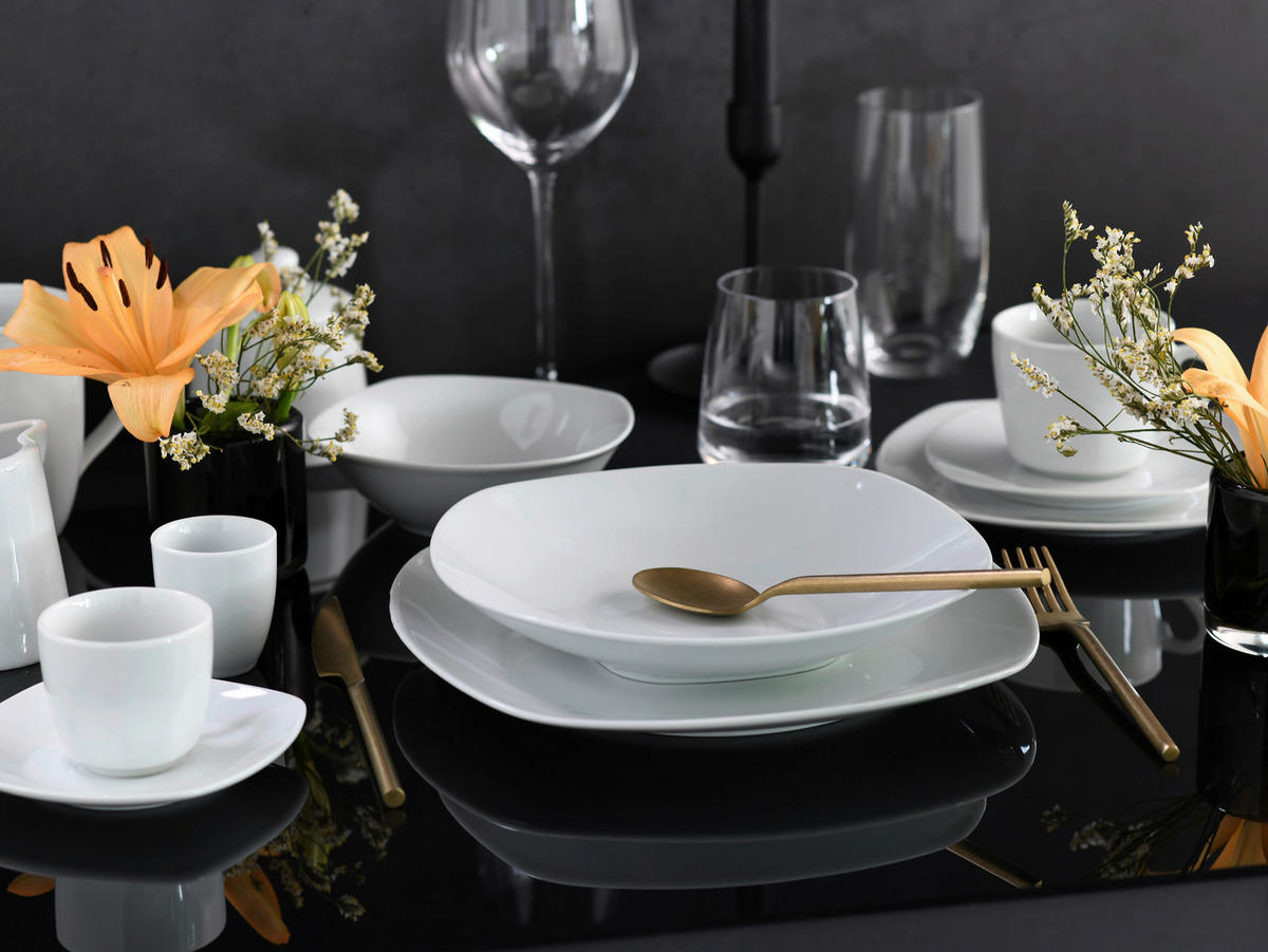 CreaTable Kombiservice Square weiß Porzellan 62 tlg. Square - weiß - CreaTable
