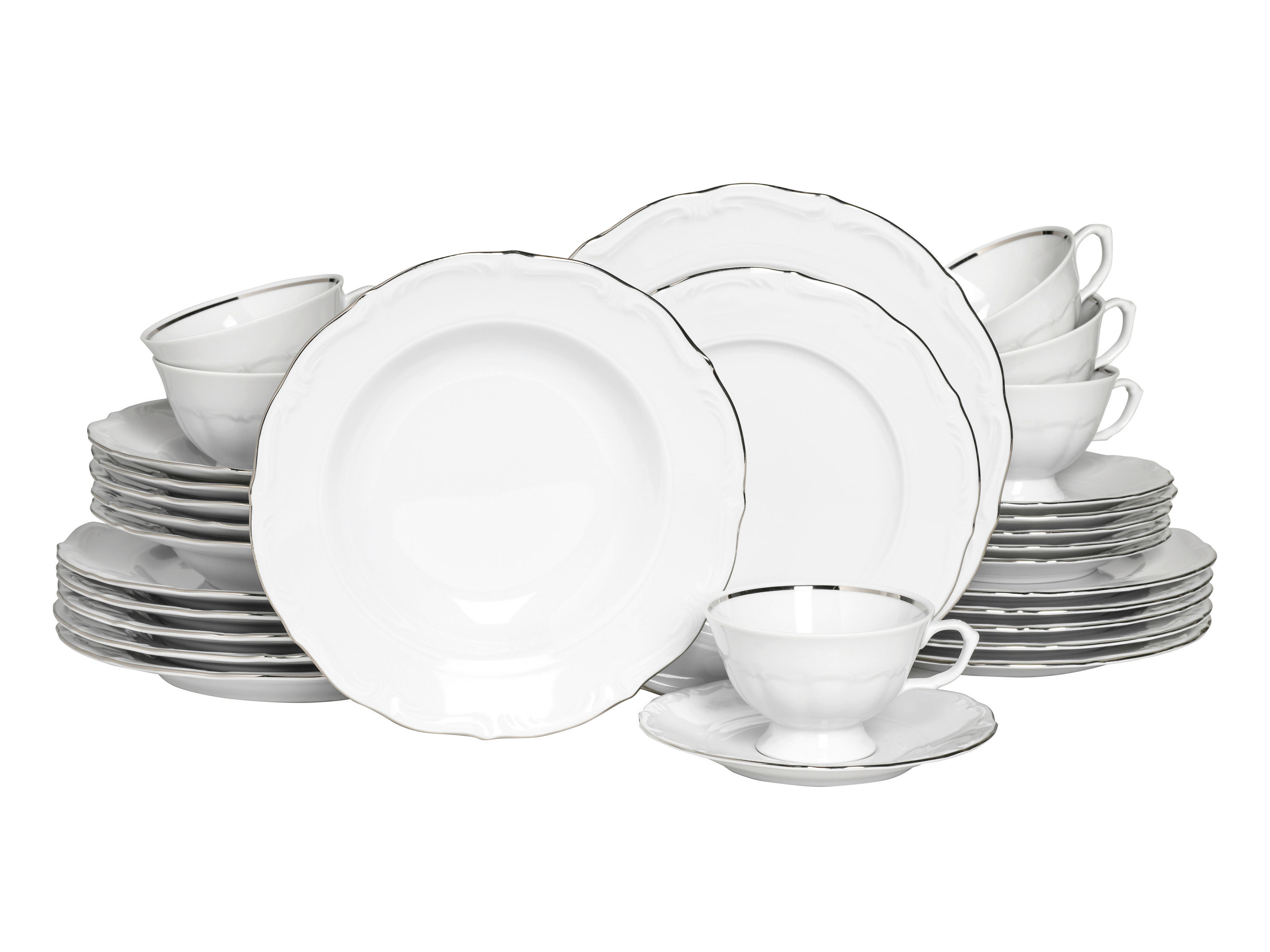 CreaTable Tafelservice Maria Theresia platin Porzellan 30 tlg. Maria Theresia - platin (44,00/28,00/33,00cm) - CreaTable