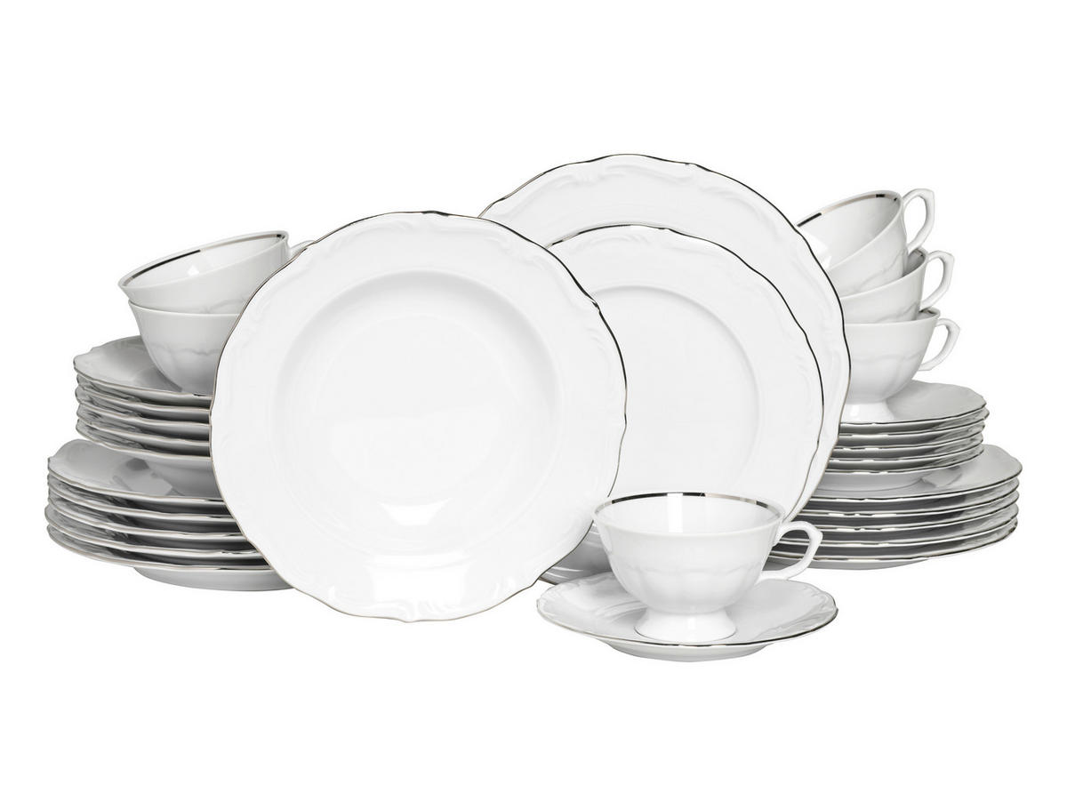 CreaTable Tafelservice Maria Theresia platin Porzellan 30 tlg. Maria Theresia - platin (44,00/28,00/33,00cm) - CreaTable