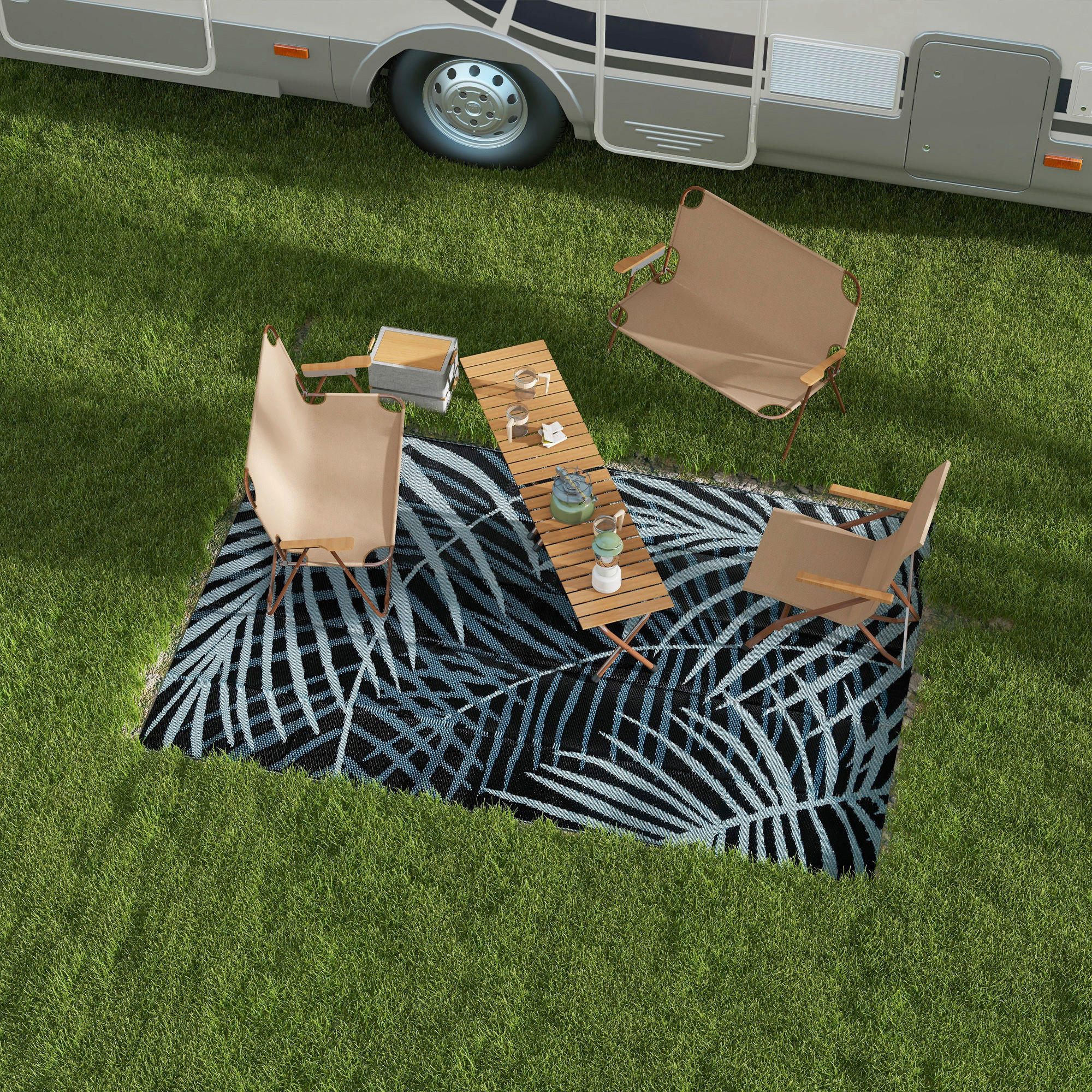 Outsunny Outdoor-Teppich schwarz B/H/L: ca. 274x182x0,3 cm Outdoor-Teppich - blau/schwarz (0,30/274,00/182,00cm) - Outsunny
